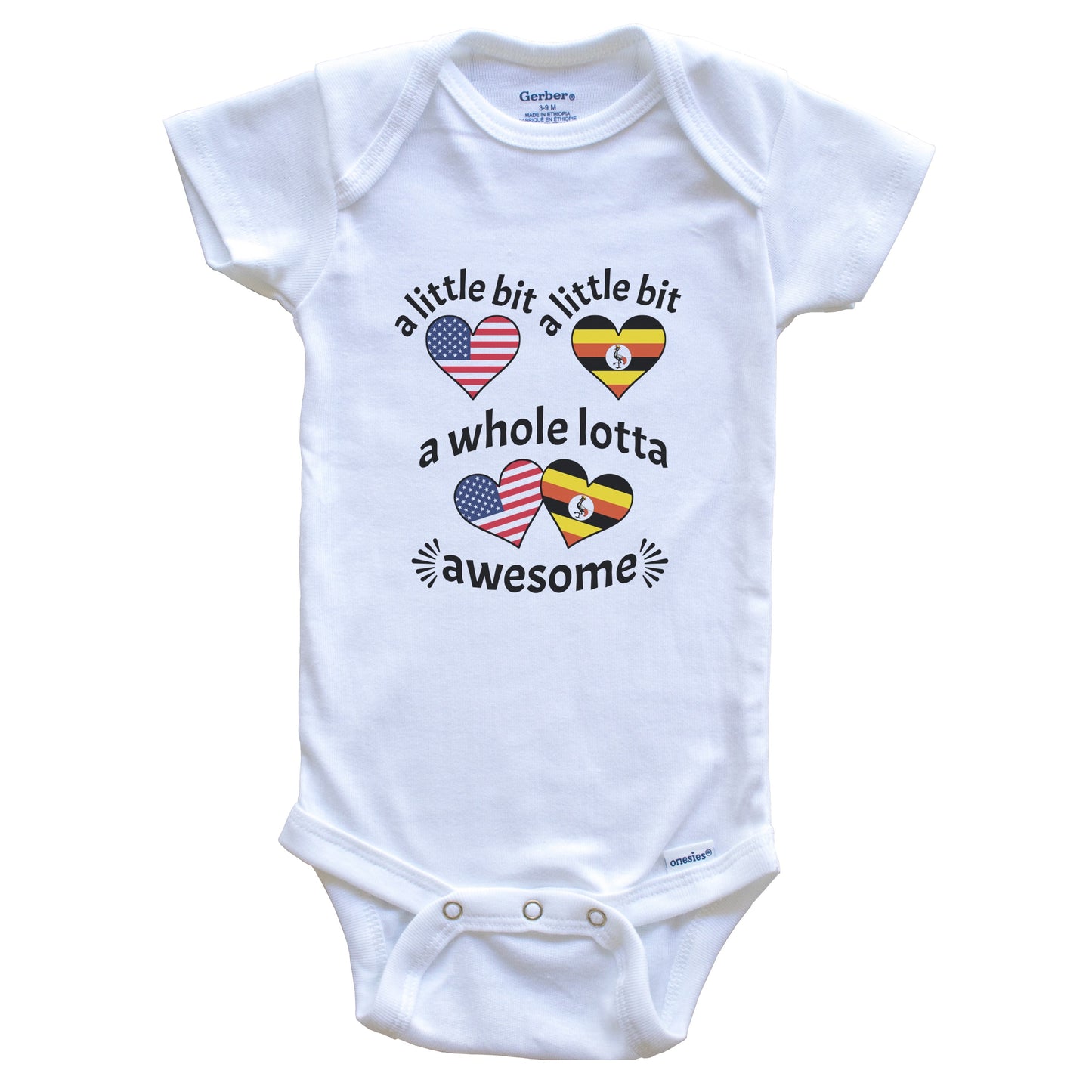 A Little Bit Ugandan American Uganda USA Heart Flags Baby Bodysuit