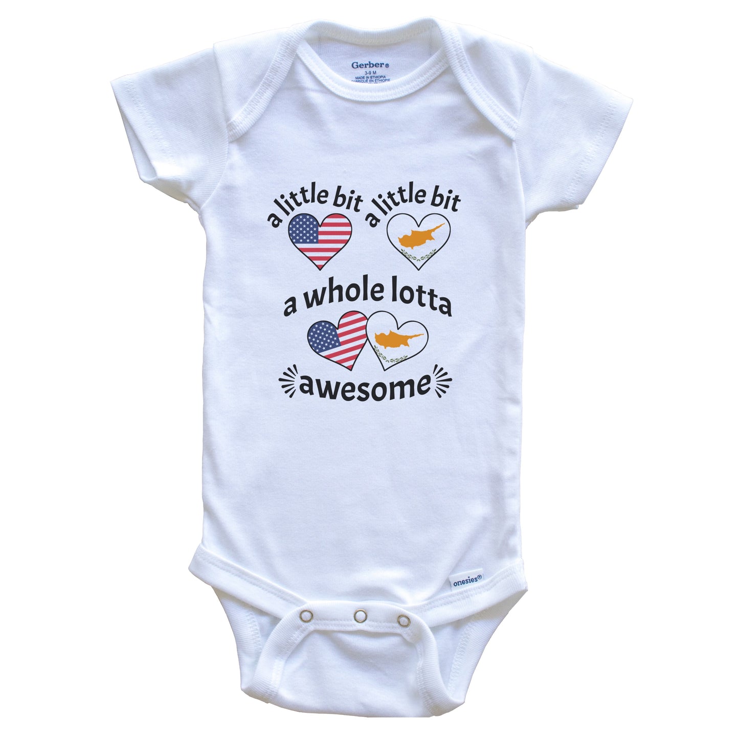 A Little Bit Cypriot American Cyprus USA Heart Flags Baby Bodysuit