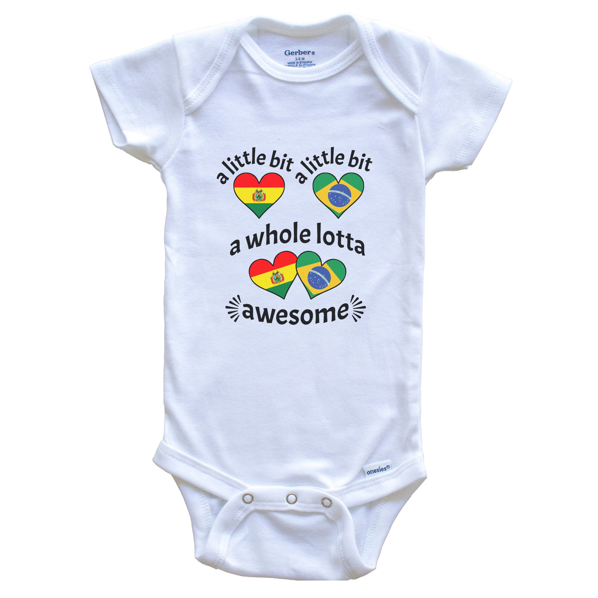 A Little Bit Bolivian Brazilian Bolivia Brazil Heart Flags Baby Bodysuit