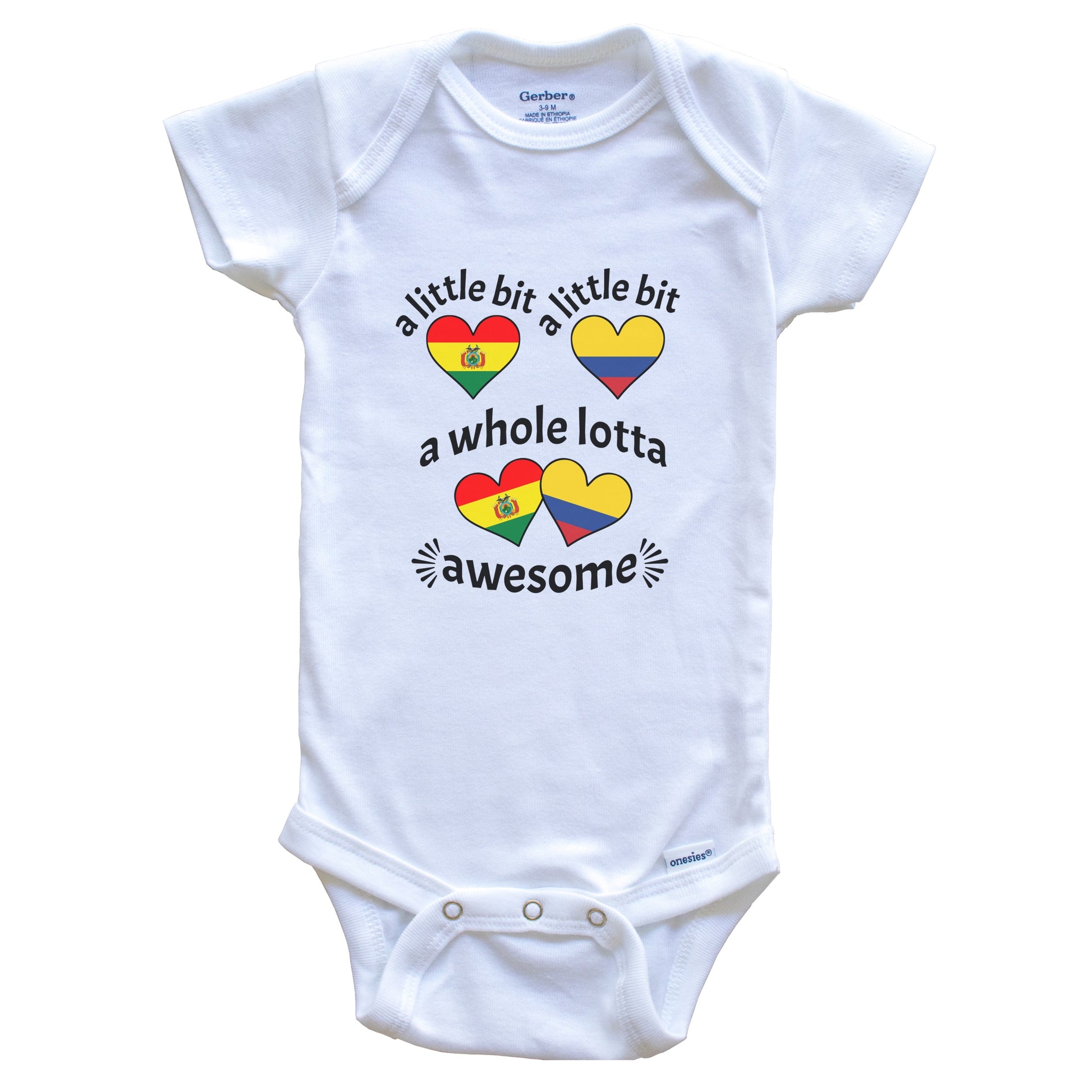 A Little Bit Bolivian Colombian Bolivia Colombia Heart Flags Baby Bodysuit