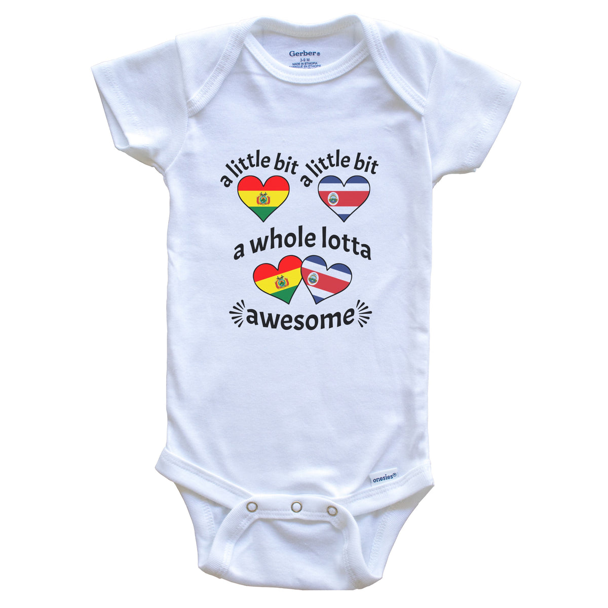 A Little Bit Bolivian Costa Rican Bolivia Costa Rica Heart Flags Baby Bodysuit