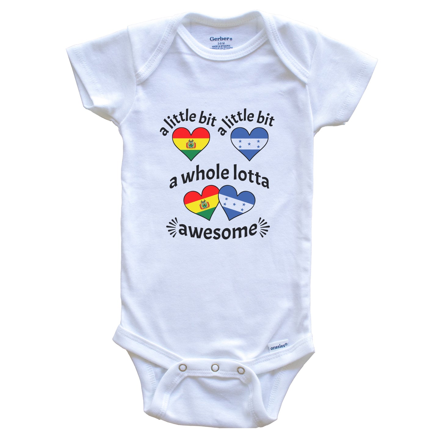 A Little Bit Bolivian Honduran Bolivia Honduras Heart Flags Baby Bodysuit