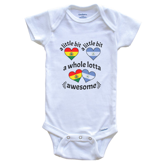 A Little Bit Bolivian Nicaraguan Bolivia Nicaragua Heart Flags Baby Bodysuit