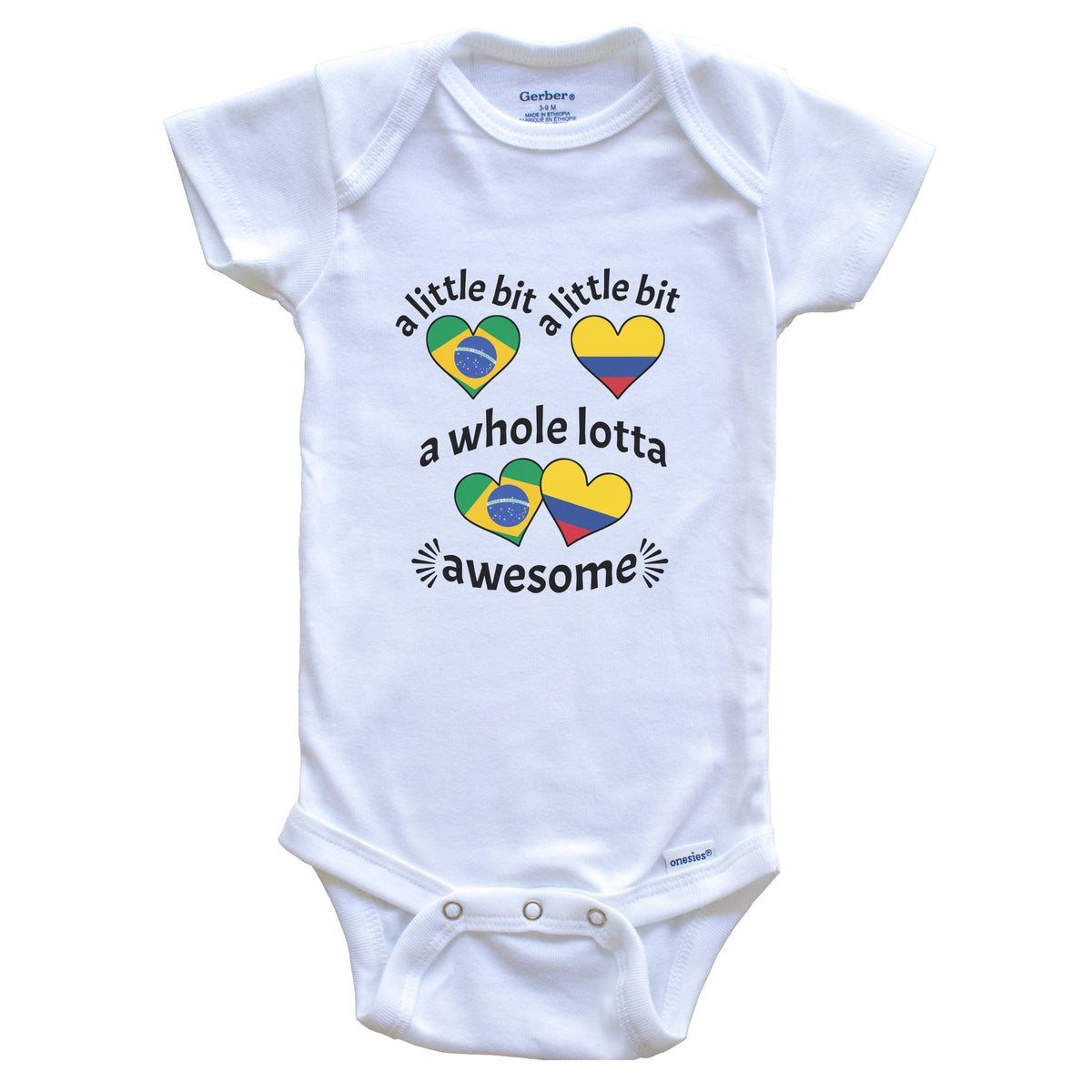A Little Bit Brazilian Colombian Brazil Colombia Heart Flags Baby Bodysuit
