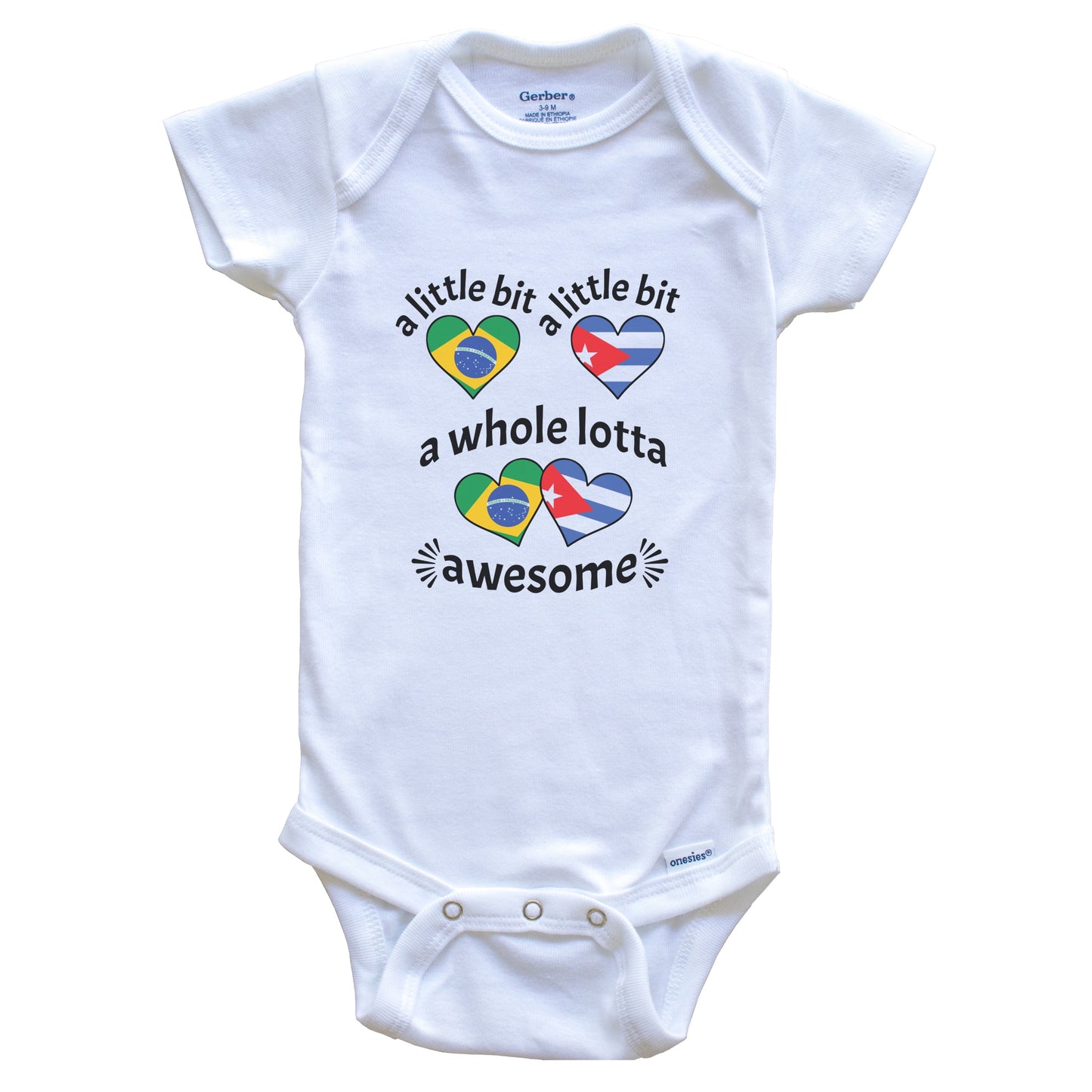 A Little Bit Brazilian Cuban Brazil Cuba Heart Flags Baby Bodysuit