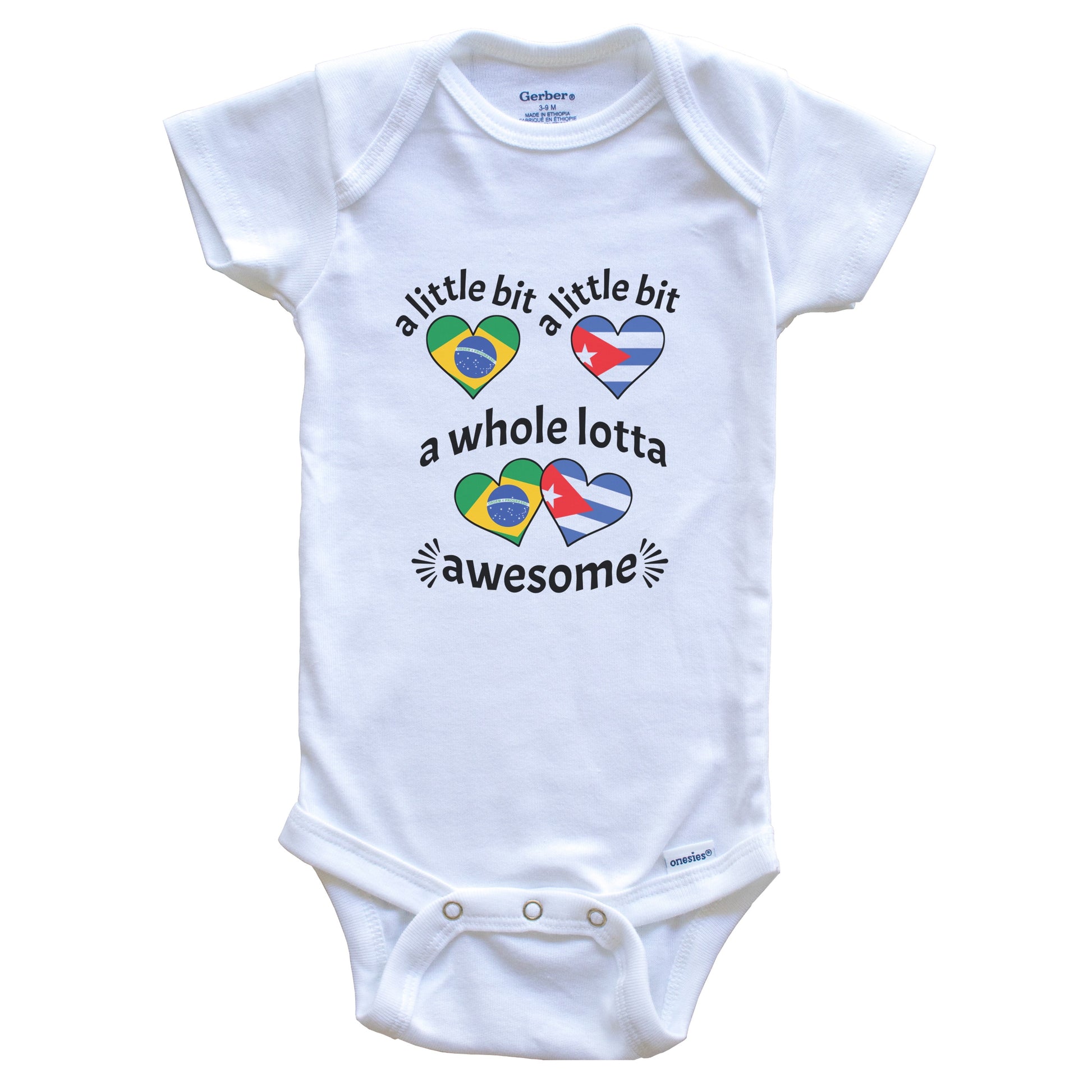 A Little Bit Brazilian Cuban Brazil Cuba Heart Flags Baby Bodysuit