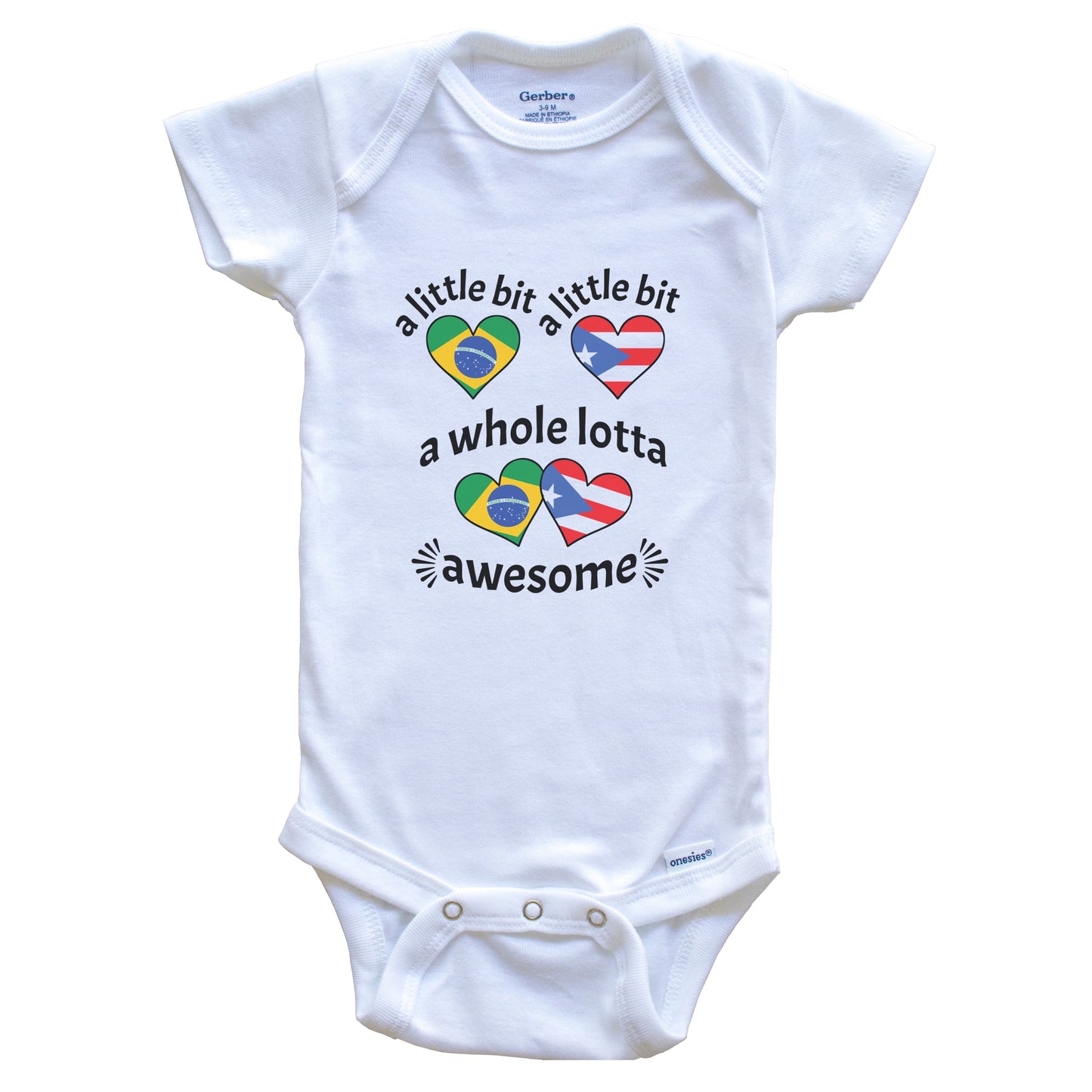 A Little Bit Brazilian Puerto Rican Brazil Puerto Rico Heart Flags Baby Bodysuit