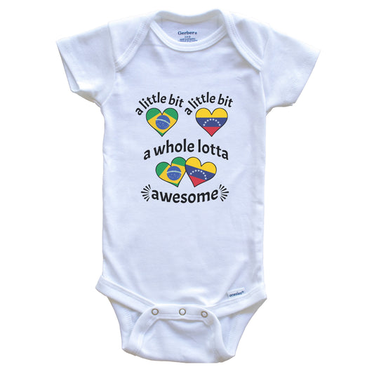 A Little Bit Brazilian Venezuelan Brazil Venezuela Heart Flags Baby Bodysuit
