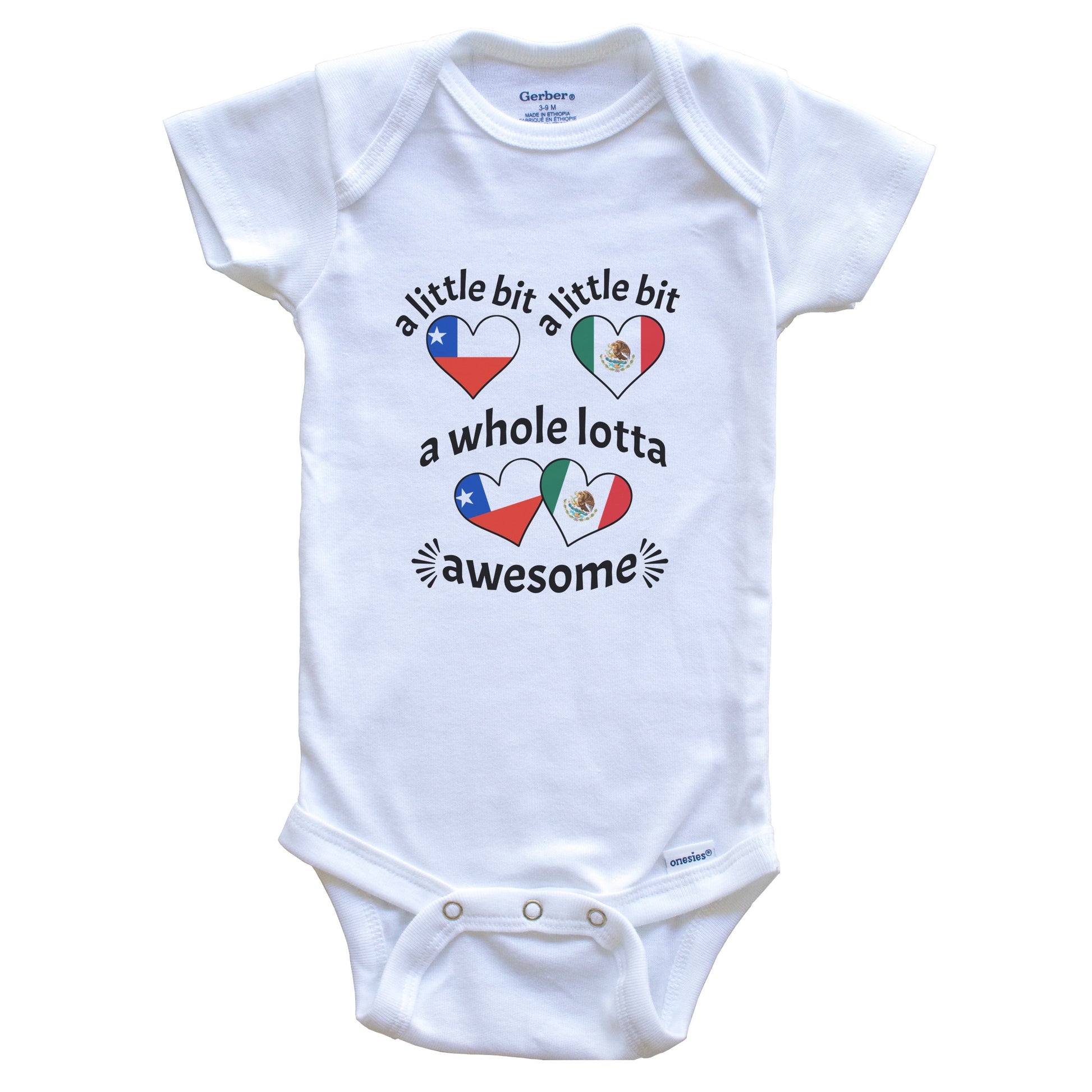 A Little Bit Chilean Mexican Chile Mexico Heart Flags Baby Bodysuit
