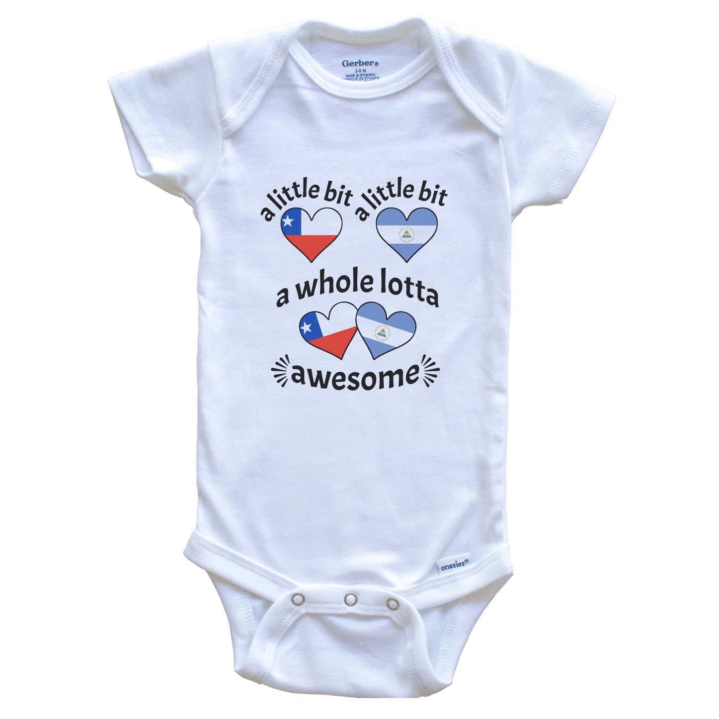 A Little Bit Chilean Nicaraguan Chile Nicaragua Heart Flags Baby Bodysuit