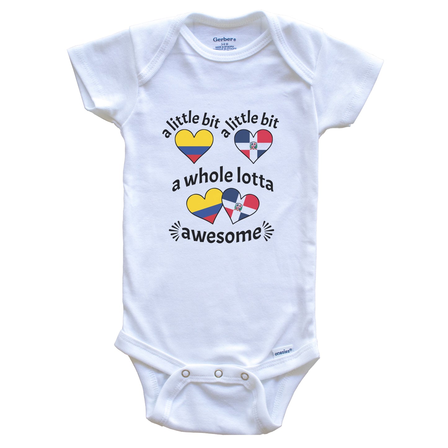 A Little Bit Colombian Dominican Colombia Dominican Republic Heart Flags Baby Bodysuit