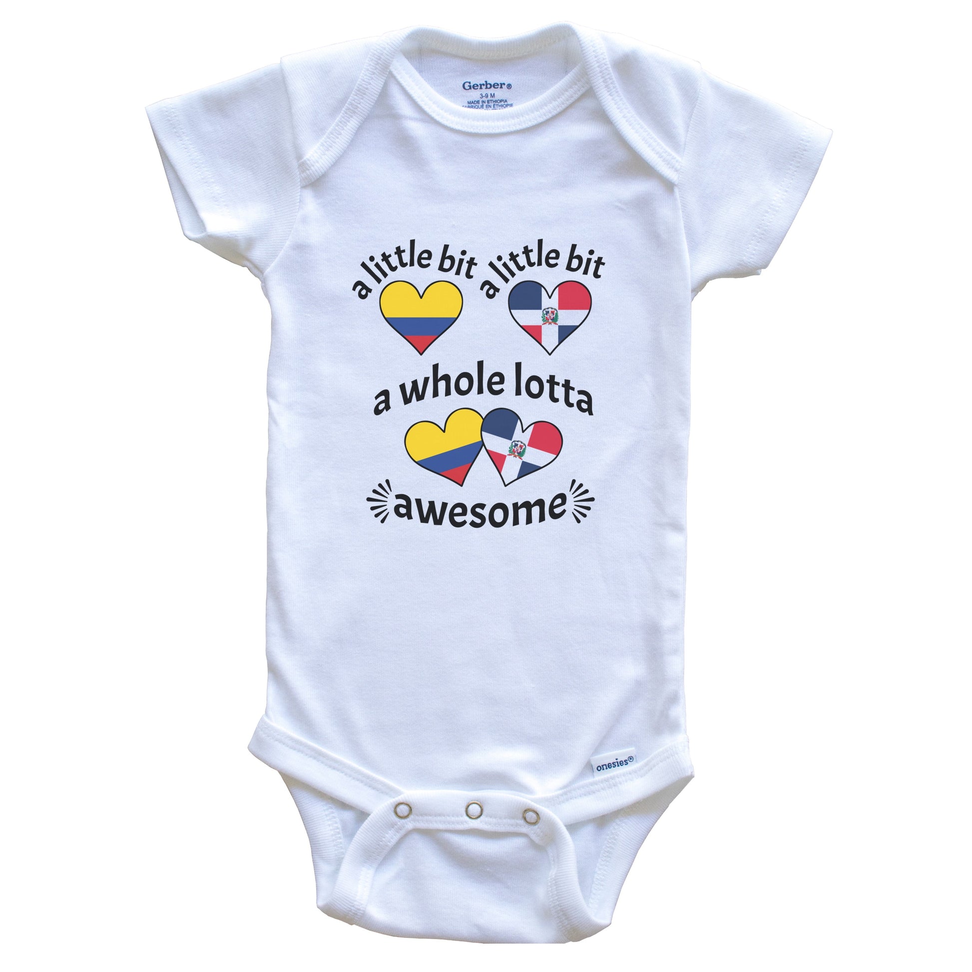 A Little Bit Colombian Dominican Colombia Dominican Republic Heart Flags Baby Bodysuit
