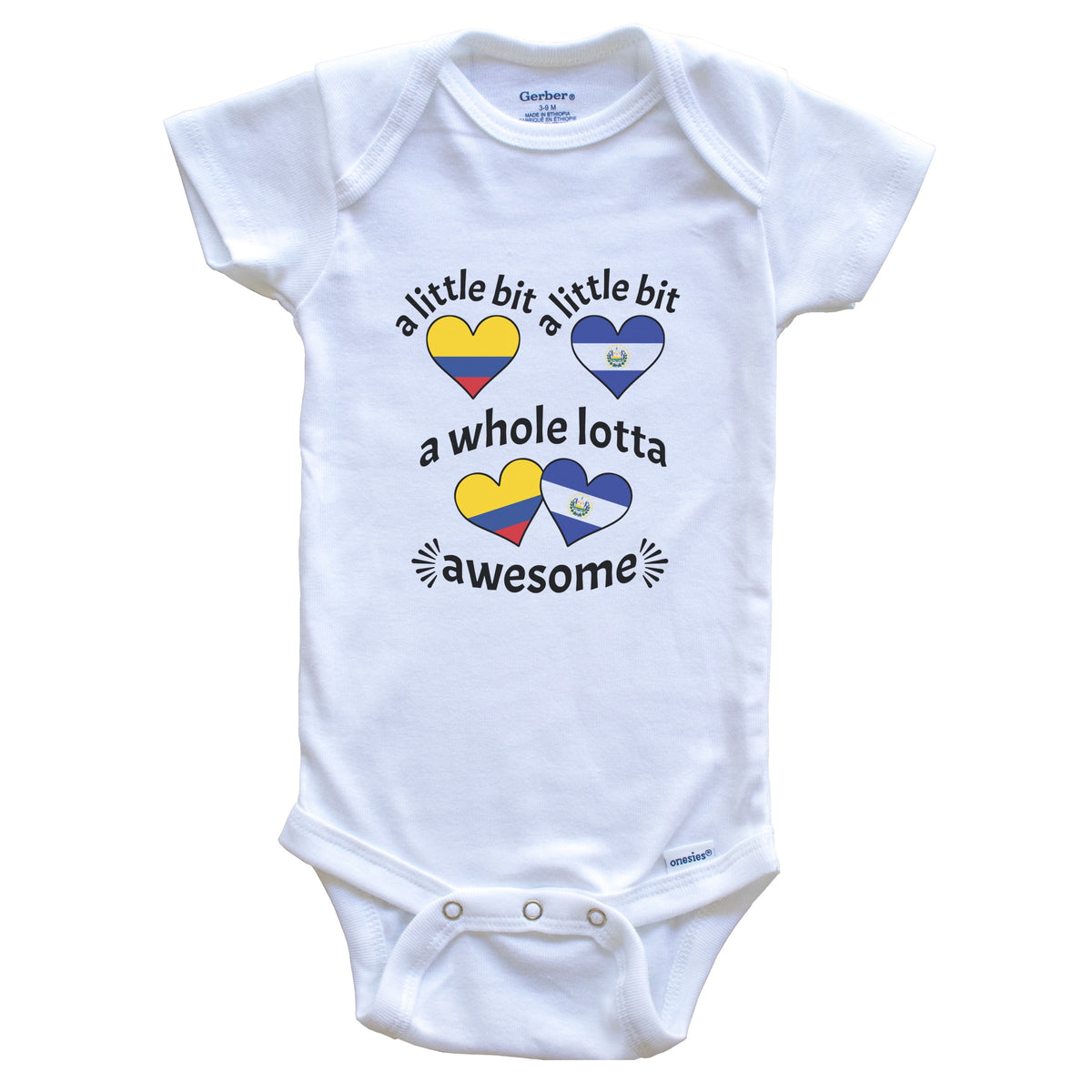 A Little Bit Colombian Salvadorian Colombia El Salvador Heart Flags Baby Bodysuit
