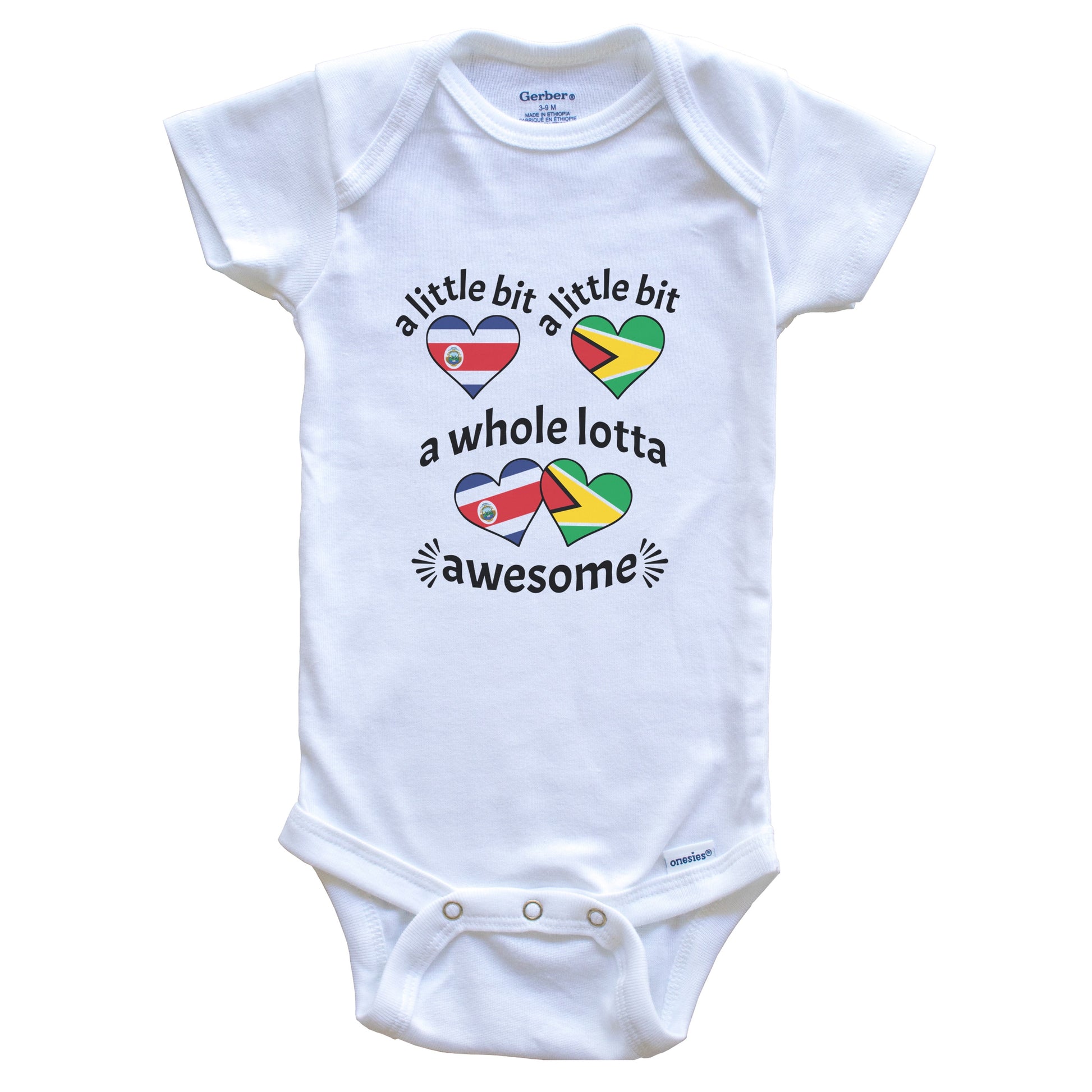 A Little Bit Costa Rican Guyanese Costa Rica Guyana Heart Flags Baby Bodysuit