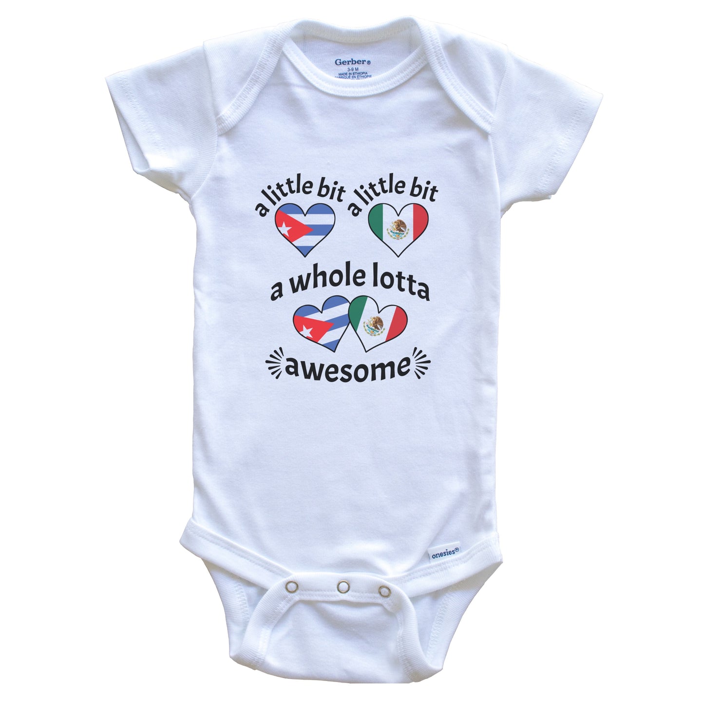 A Little Bit Cuban Mexican Cuba Mexico Heart Flags Baby Bodysuit