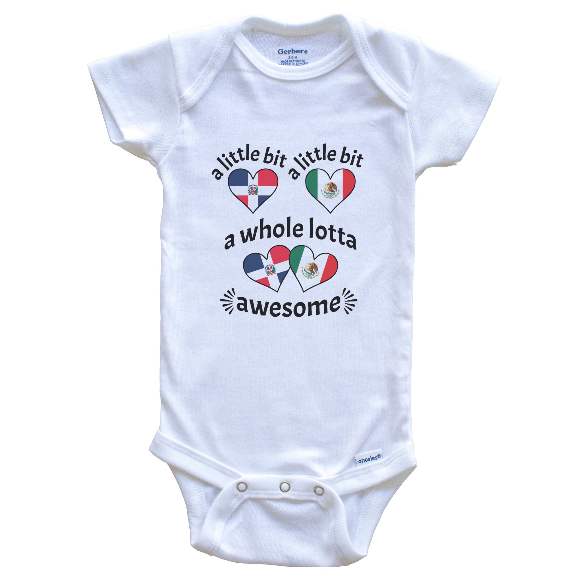 A Little Bit Dominican Mexican Dominican Republic Mexico Heart Flags Baby Bodysuit