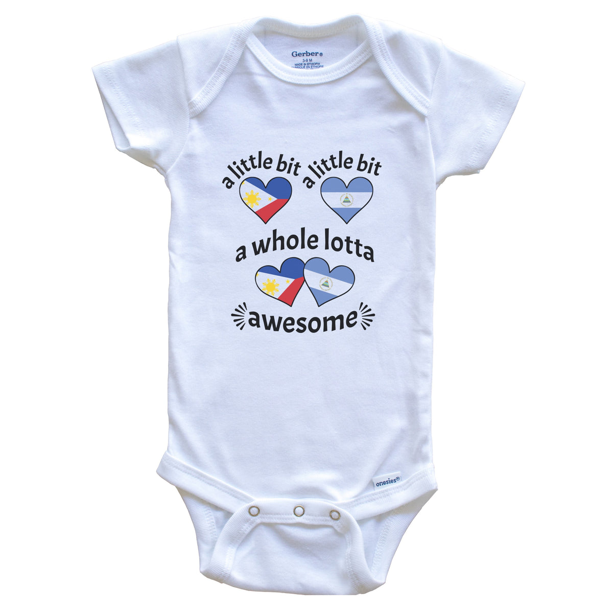 A Little Bit Filipino Nicaraguan Philippines Nicaragua Heart Flags Baby Bodysuit