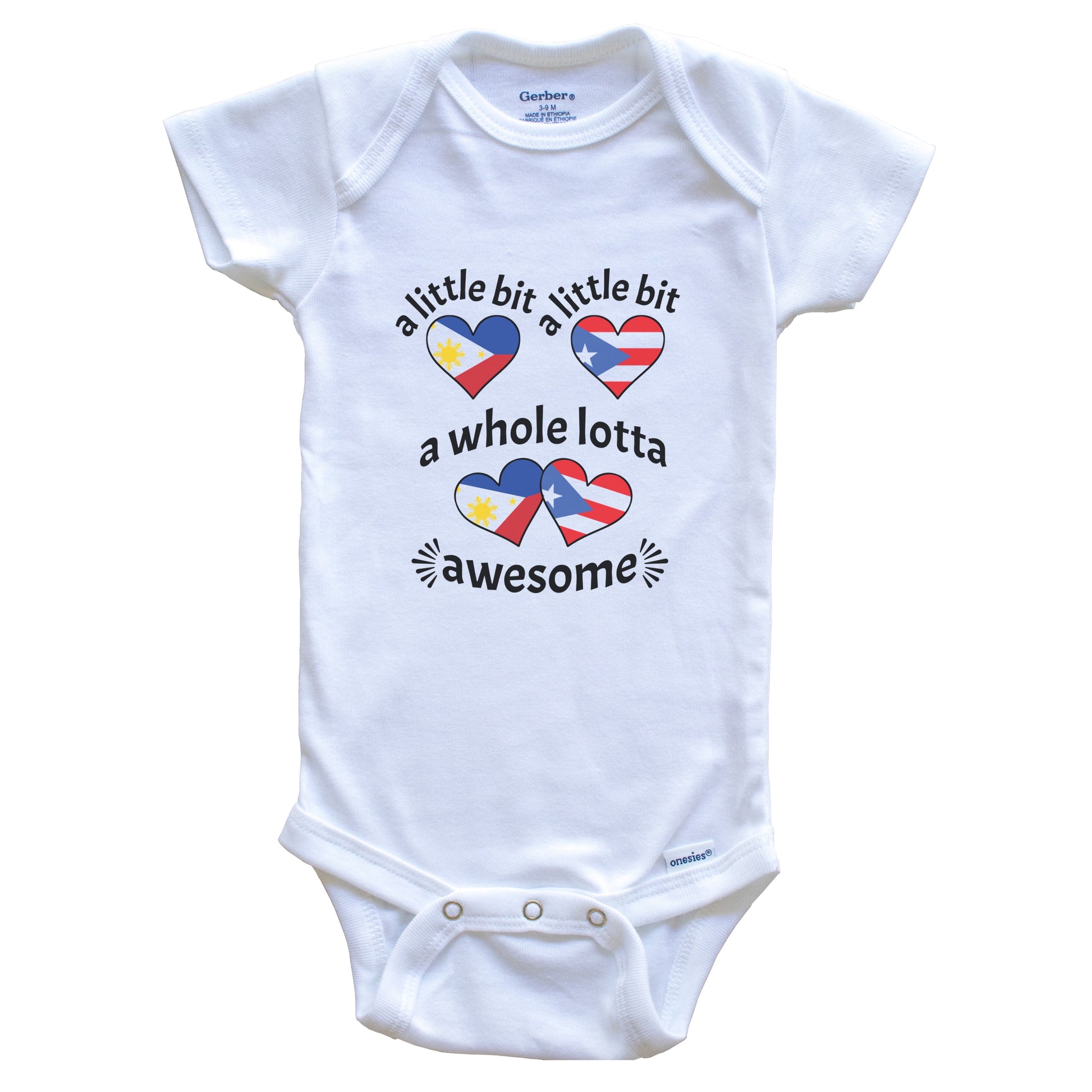 A Little Bit Filipino Puerto Rican Philippines Puerto Rico Heart Flags Baby Bodysuit
