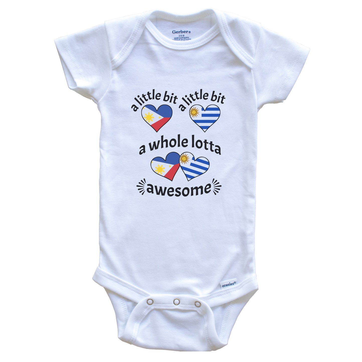 A Little Bit Filipino Uruguayan Philippines Uruguay Heart Flags Baby Bodysuit