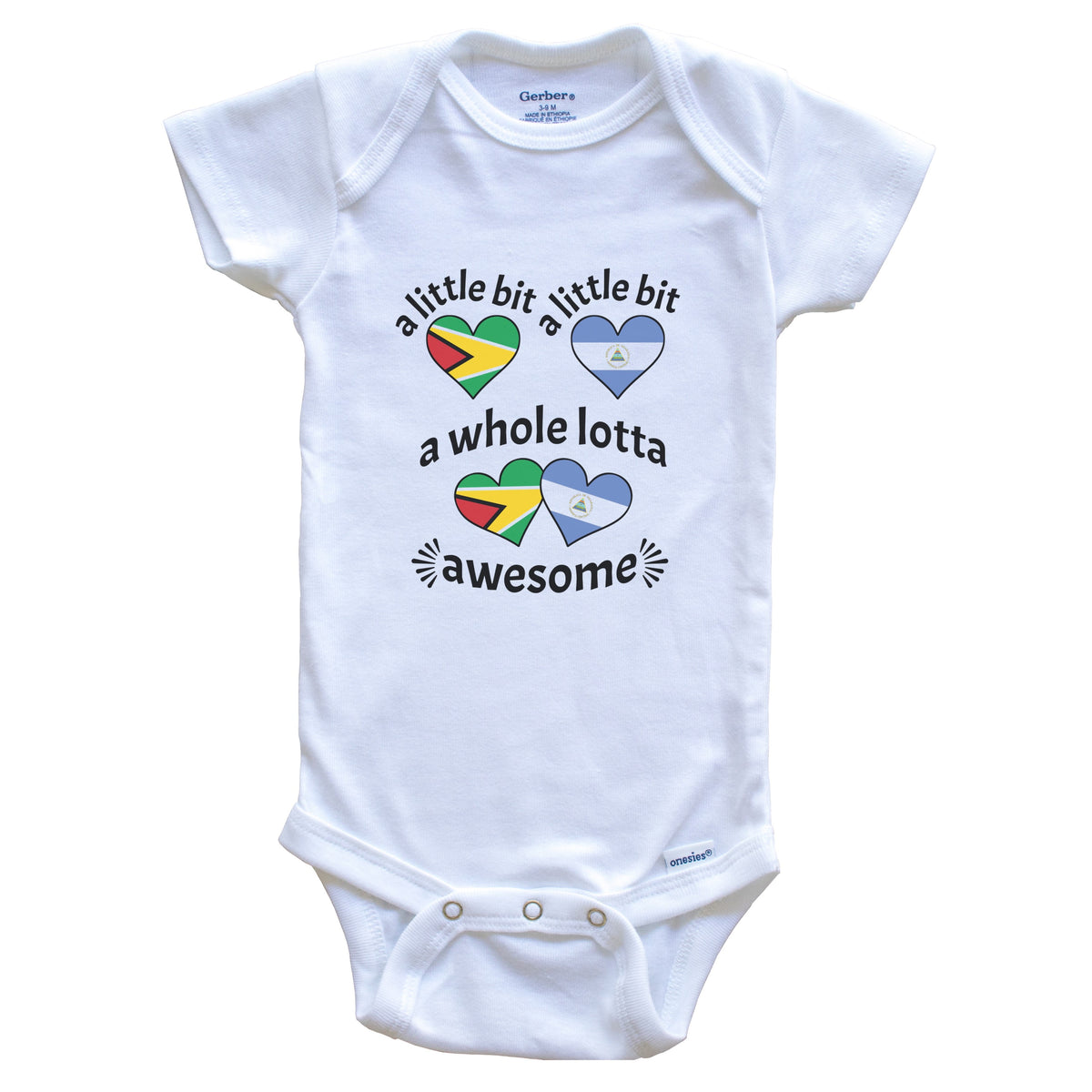 A Little Bit Guyanese Nicaraguan Guyana Nicaragua Heart Flags Baby Bodysuit