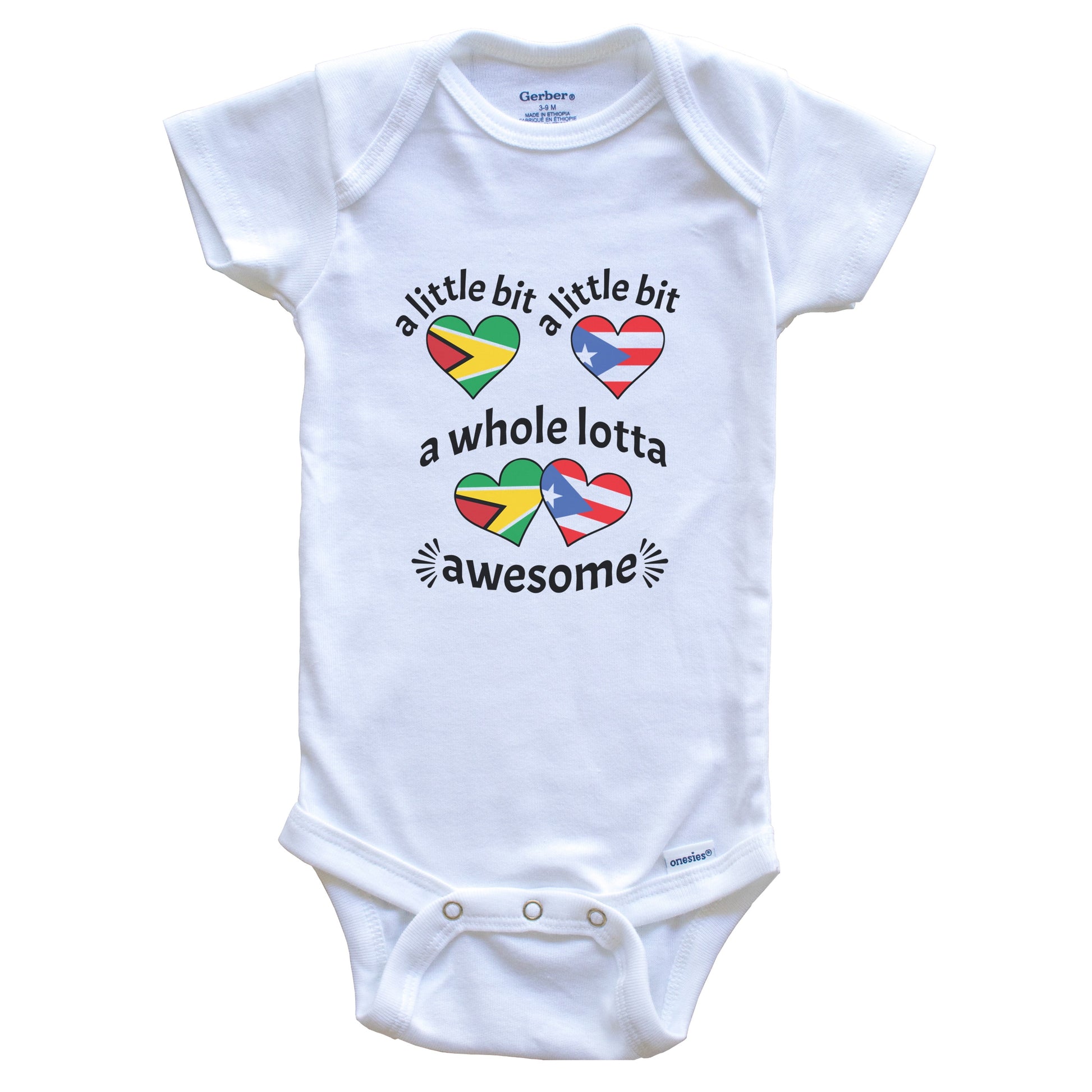 A Little Bit Guyanese Puerto Rican Guyana Puerto Rico Heart Flags Baby Bodysuit