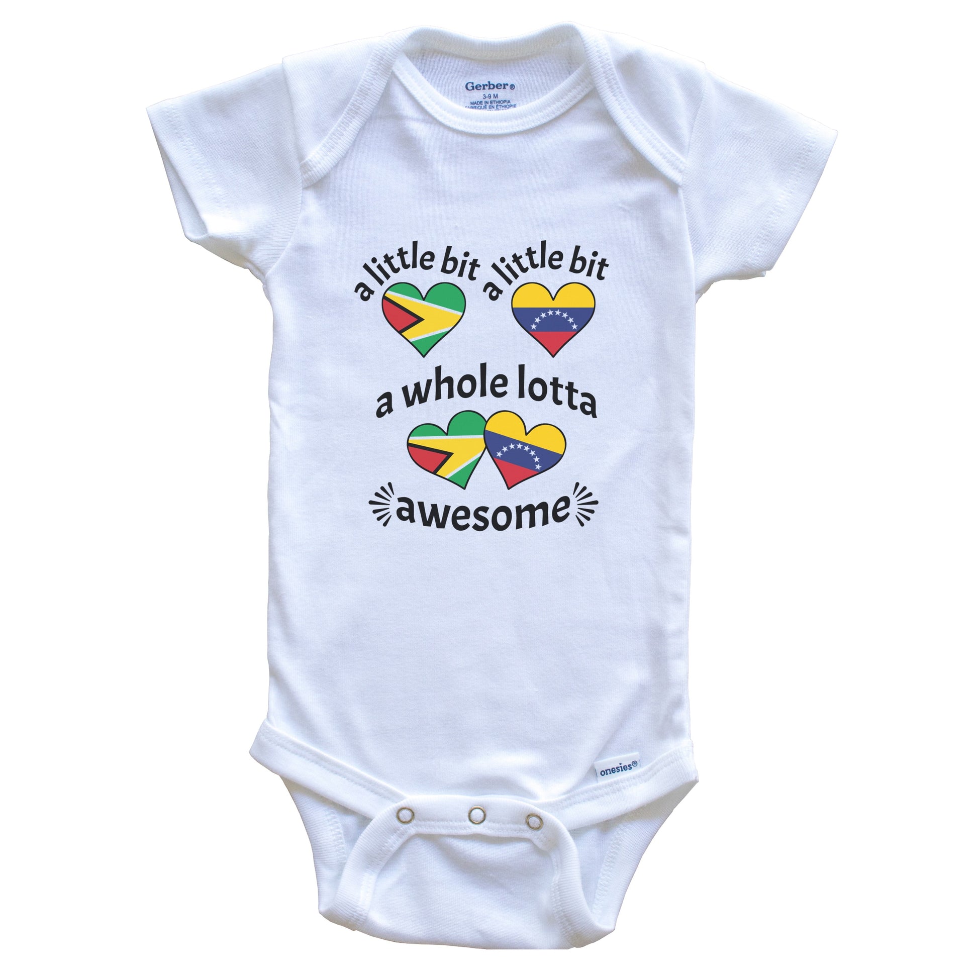 A Little Bit Guyanese Venezuelan Guyana Venezuela Heart Flags Baby Bodysuit