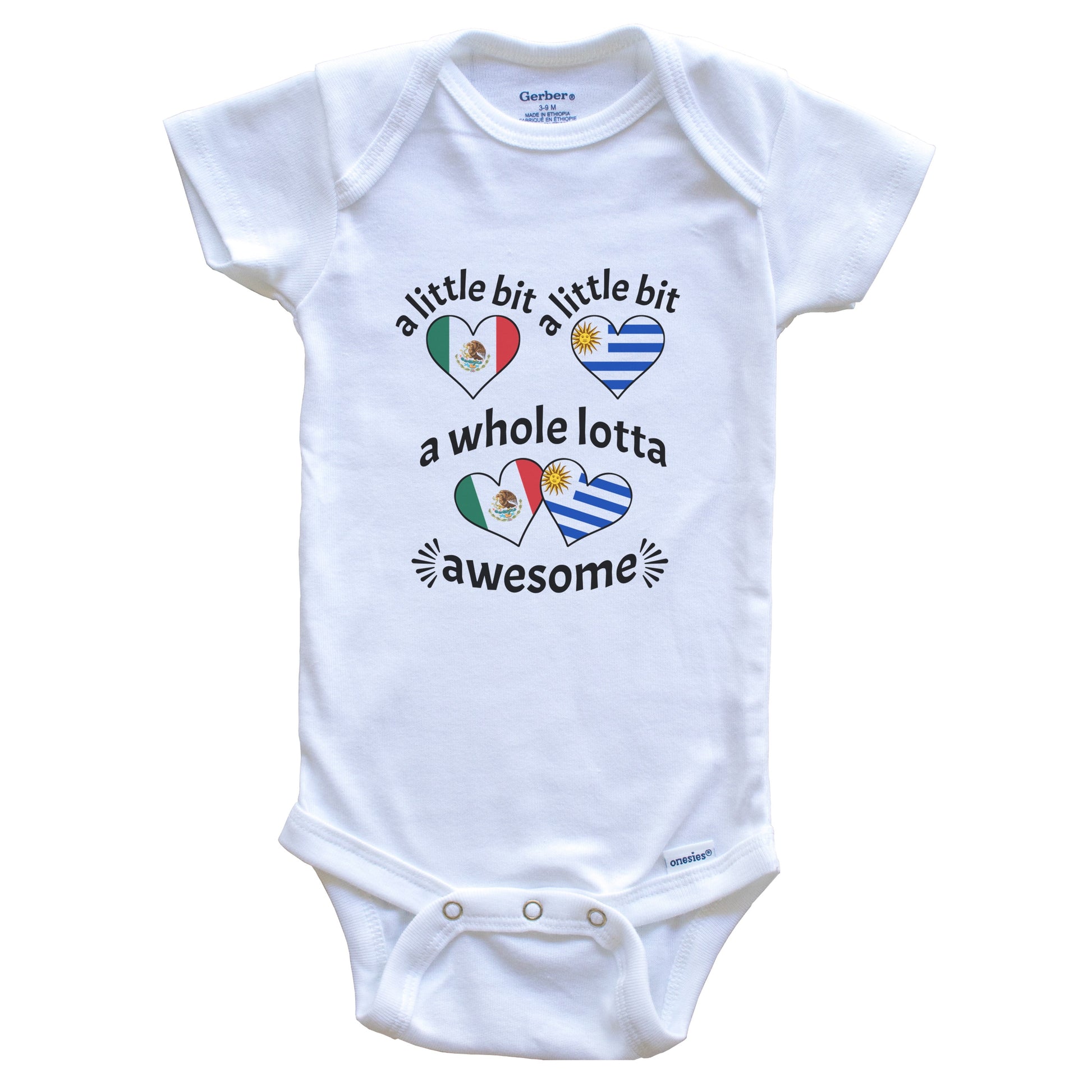 A Little Bit Mexican Uruguayan Mexico Uruguay Heart Flags Baby Bodysuit