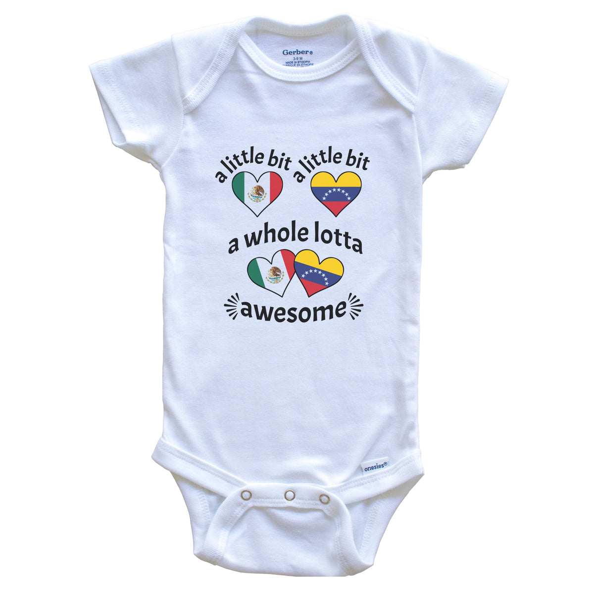A Little Bit Mexican Venezuelan Mexico Venezuela Heart Flags Baby Bodysuit