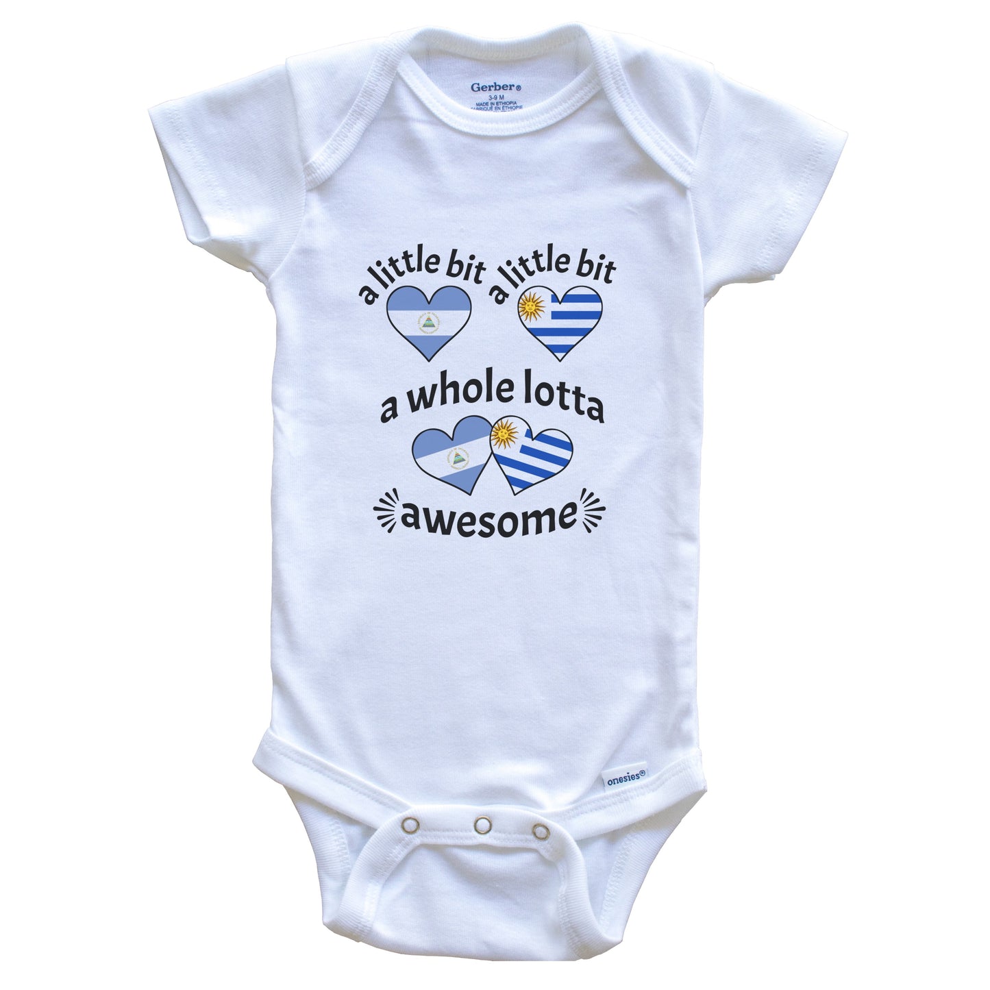 A Little Bit Nicaraguan Uruguayan Nicaragua Uruguay Heart Flags Baby Bodysuit