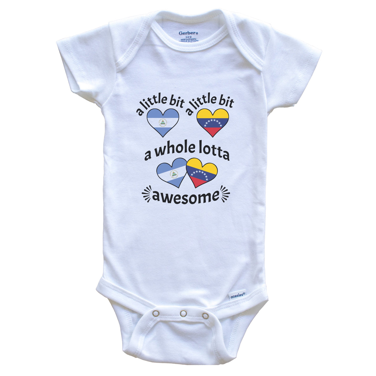 A Little Bit Nicaraguan Venezuelan Nicaragua Venezuela Heart Flags Baby Bodysuit