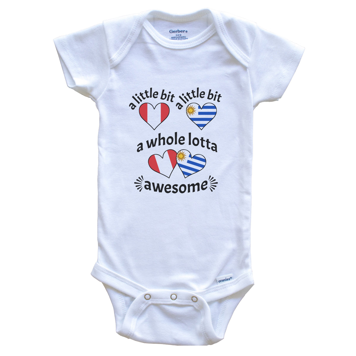 A Little Bit Peruvian Uruguayan Peru Uruguay Heart Flags Baby Bodysuit