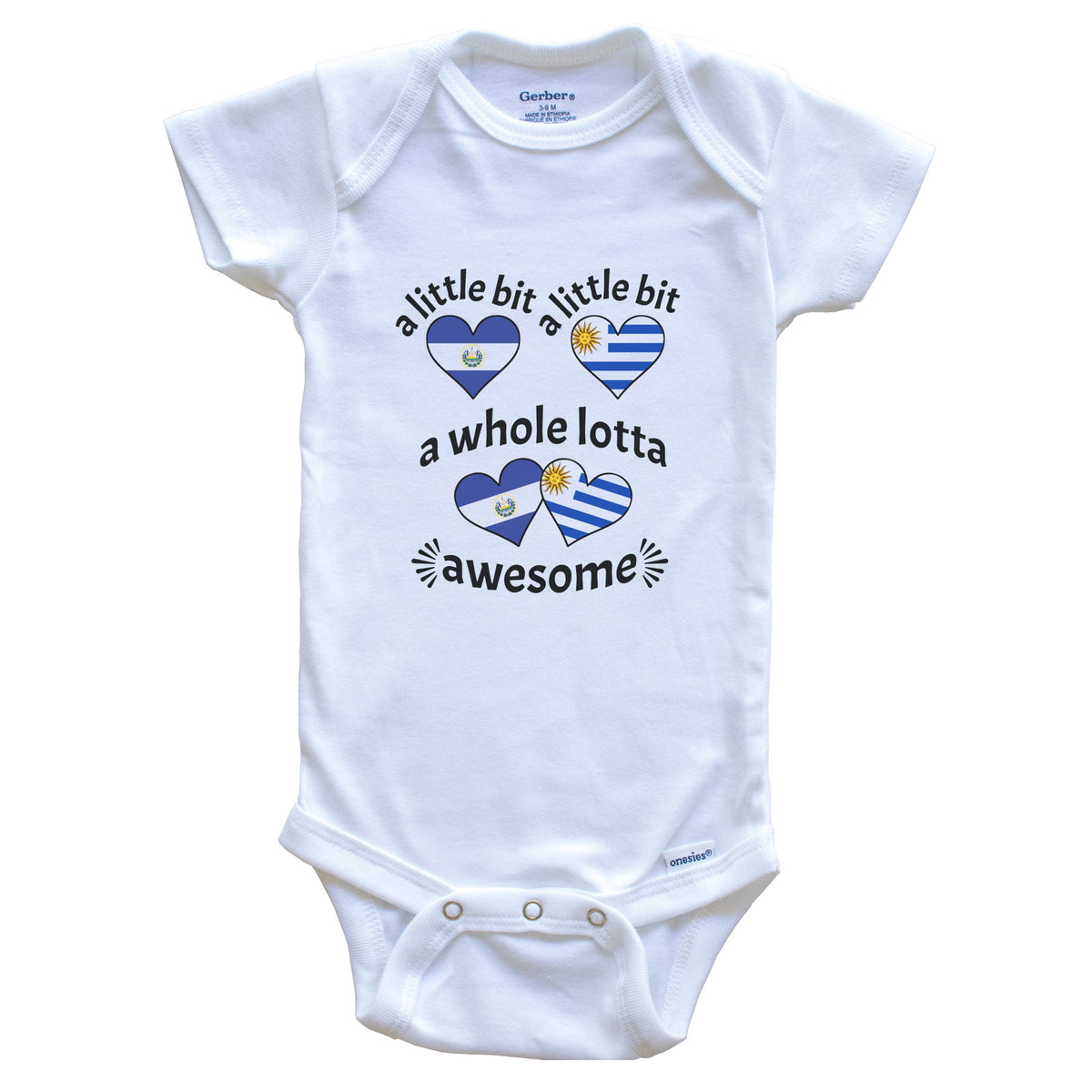 A Little Bit Salvadorian Uruguayan El Salvador Uruguay Heart Flags Baby Bodysuit