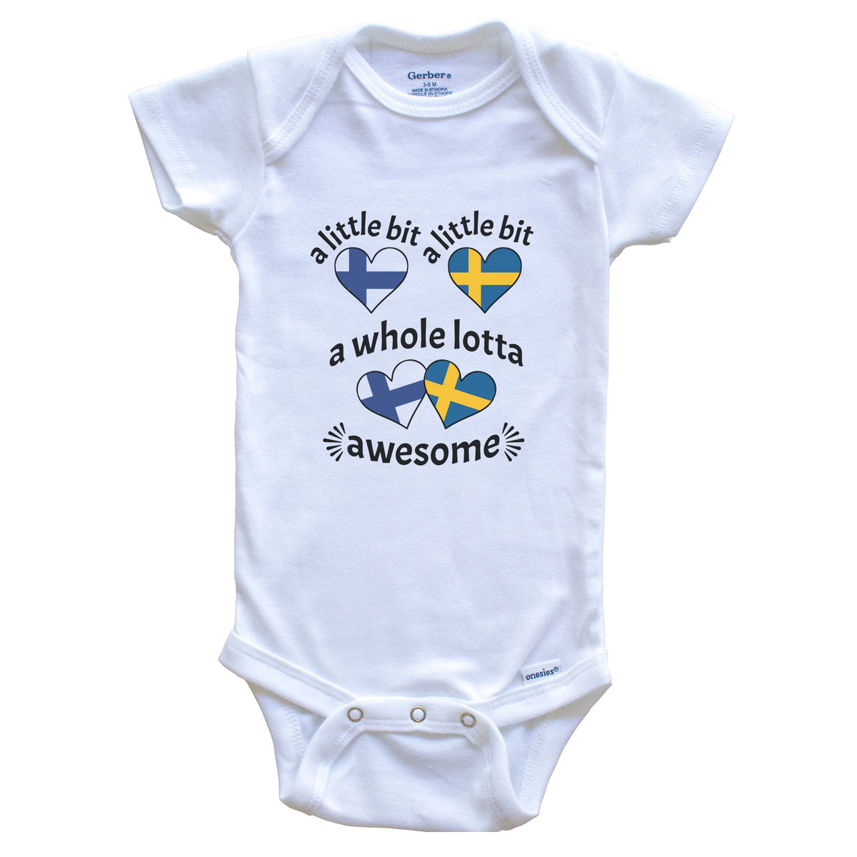 A Little Bit Finnish Swedish Finland Sweden Heart Flags Baby Bodysuit