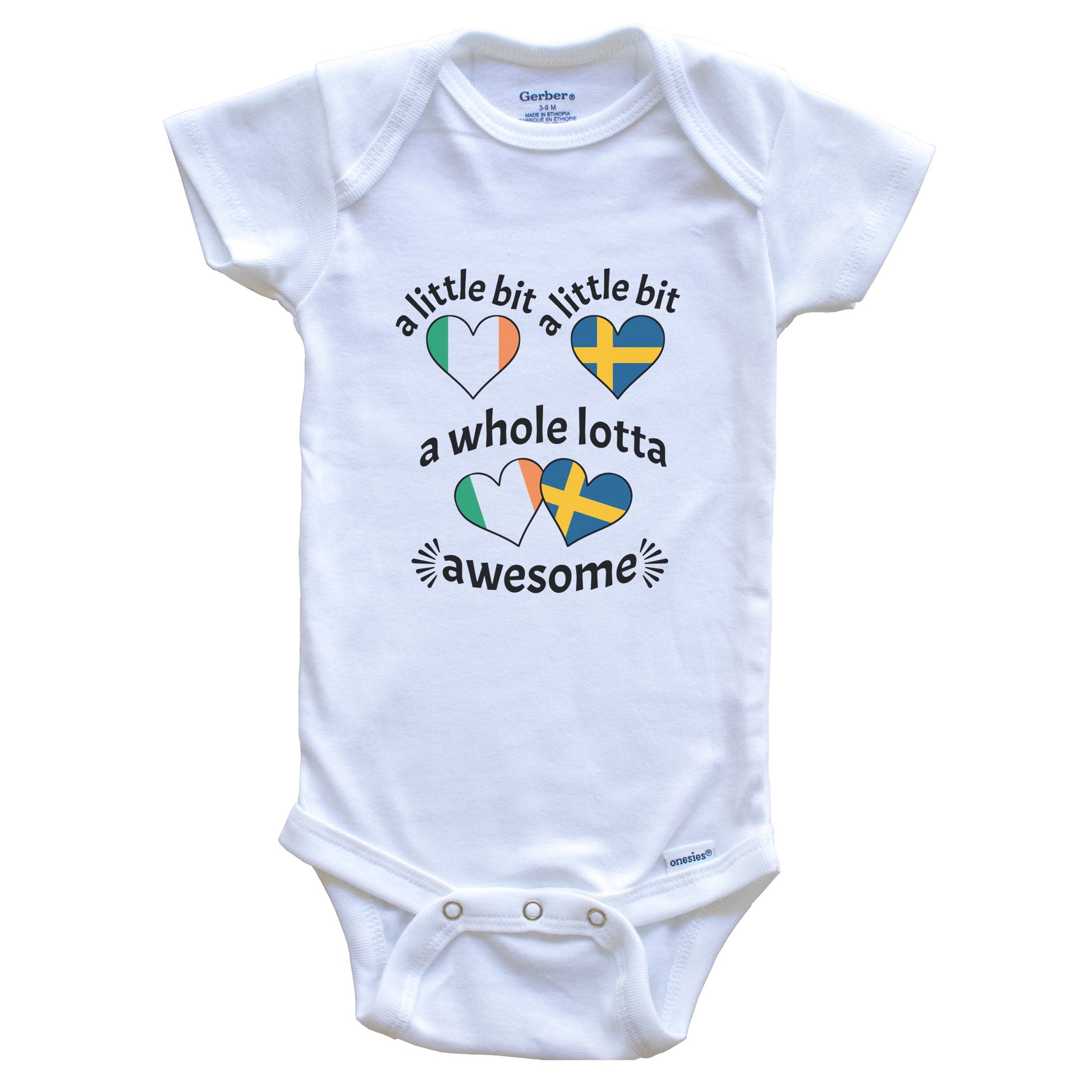 A Little Bit Irish Swedish Ireland Sweden Heart Flags Baby Bodysuit