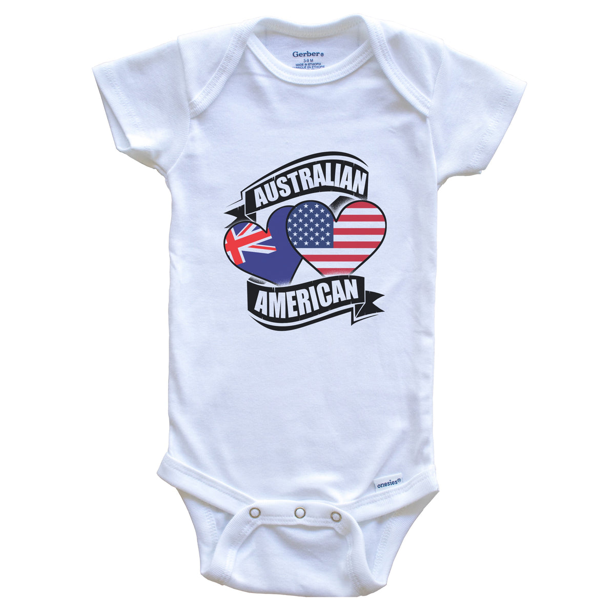 Australian American Hearts USA Australia Flags Baby Bodysuit