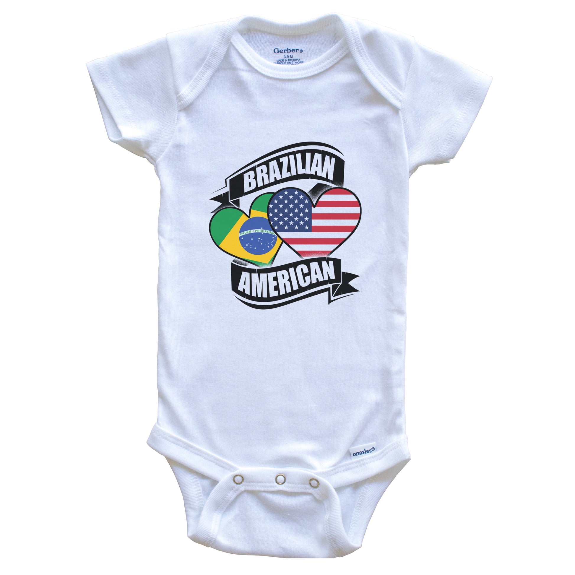 Brazilian American Hearts USA Brazil Flags Baby Bodysuit