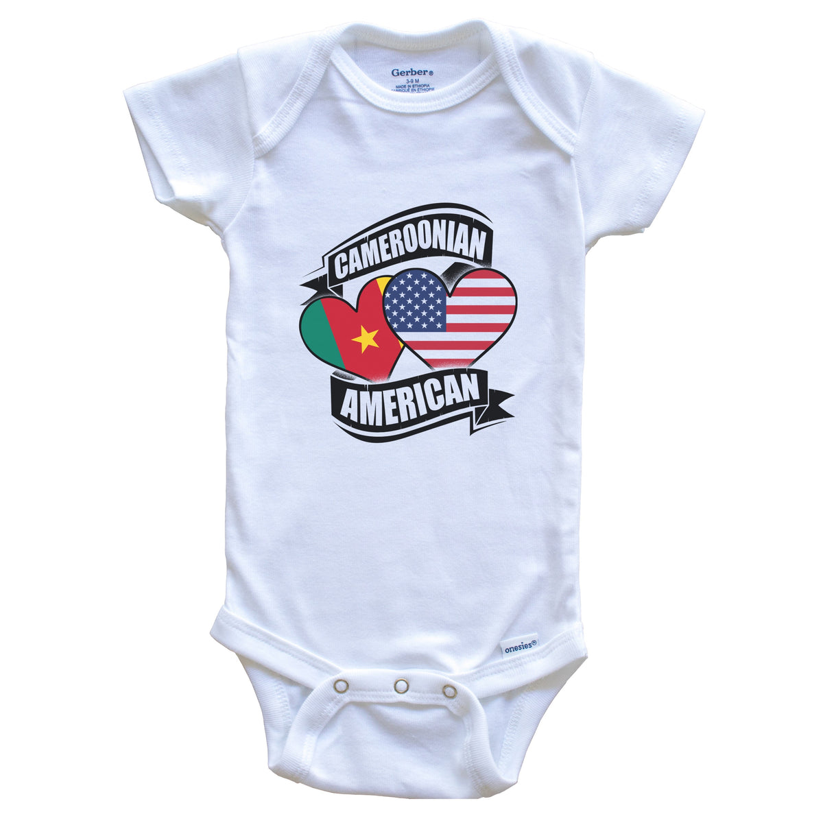 Cameroonian American Hearts USA Cameroon Flags Baby Bodysuit
