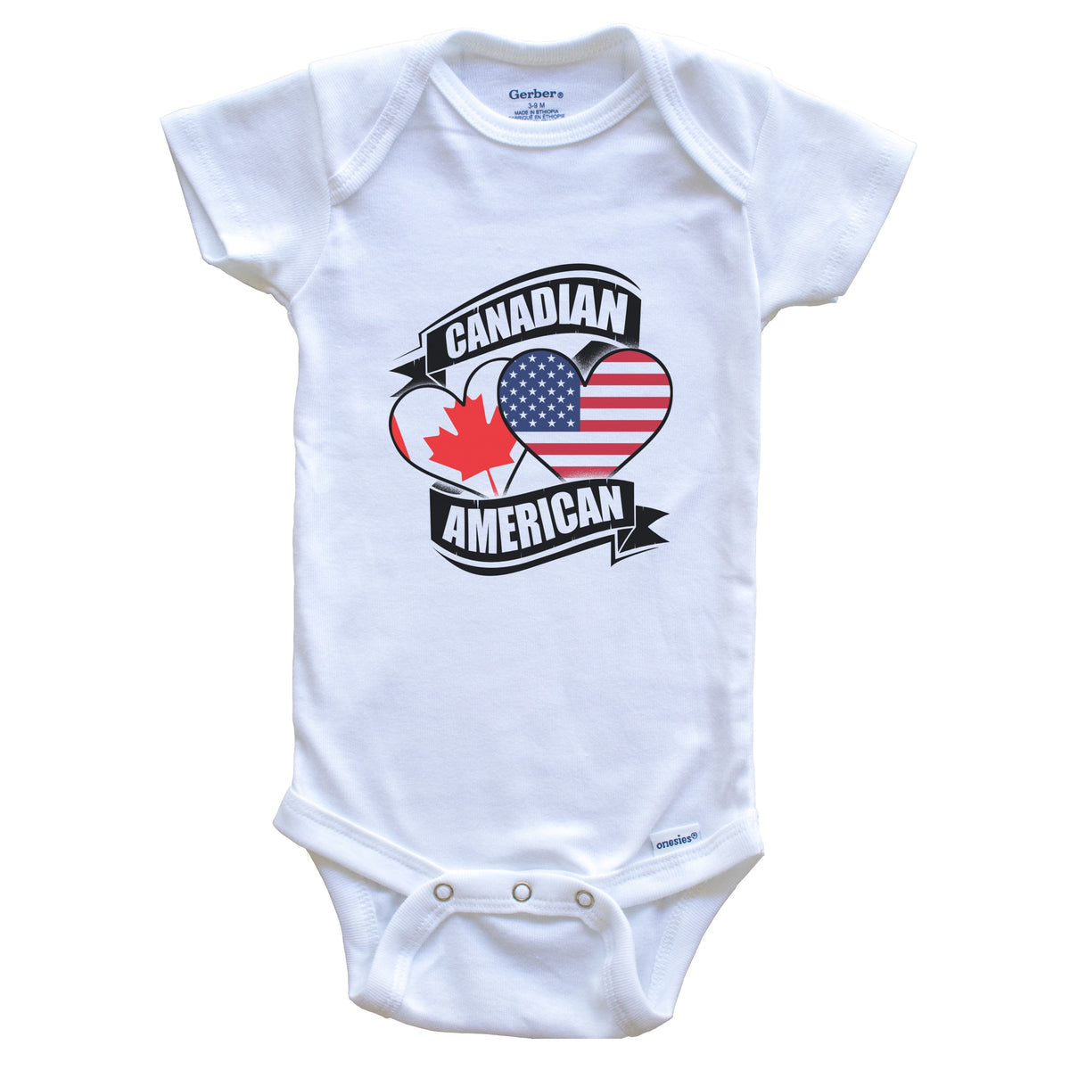 Canadian American Hearts USA Canada Flags Baby Bodysuit
