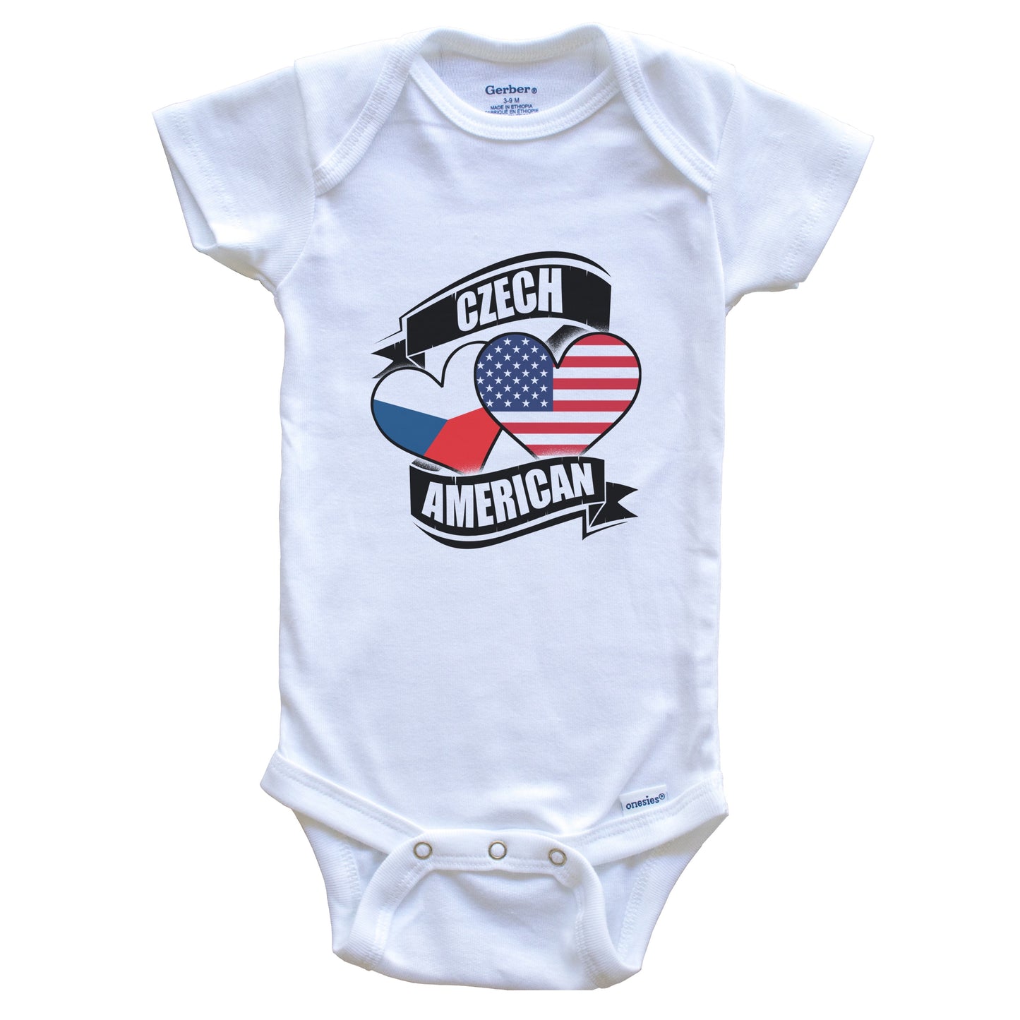 Czech American Hearts USA Czech Republic Flags Baby Bodysuit