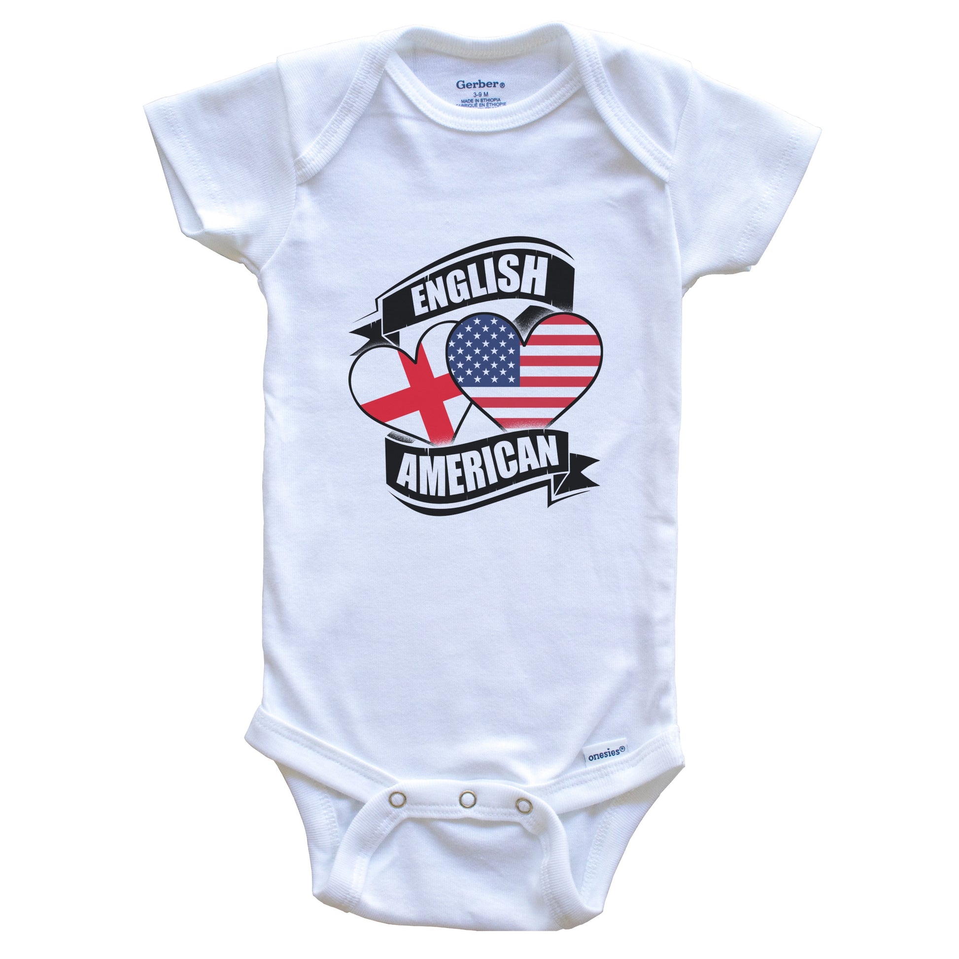 English American Hearts USA England Flags Baby Bodysuit