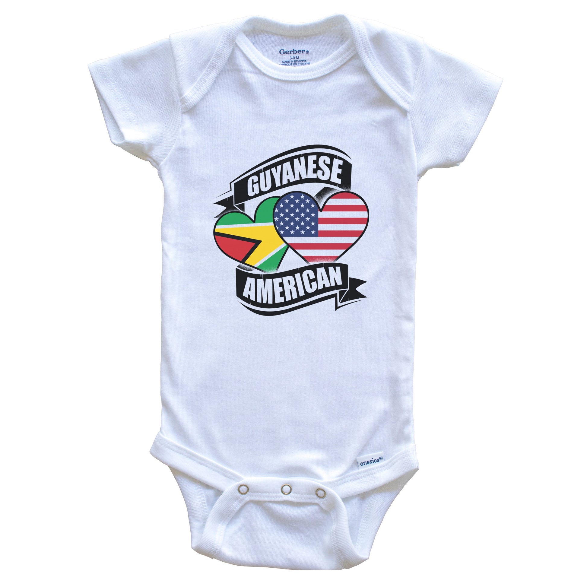 Guyanese American Hearts USA Guyana Flags Baby Bodysuit