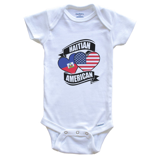 Haitian American Hearts USA Haiti Flags Baby Bodysuit