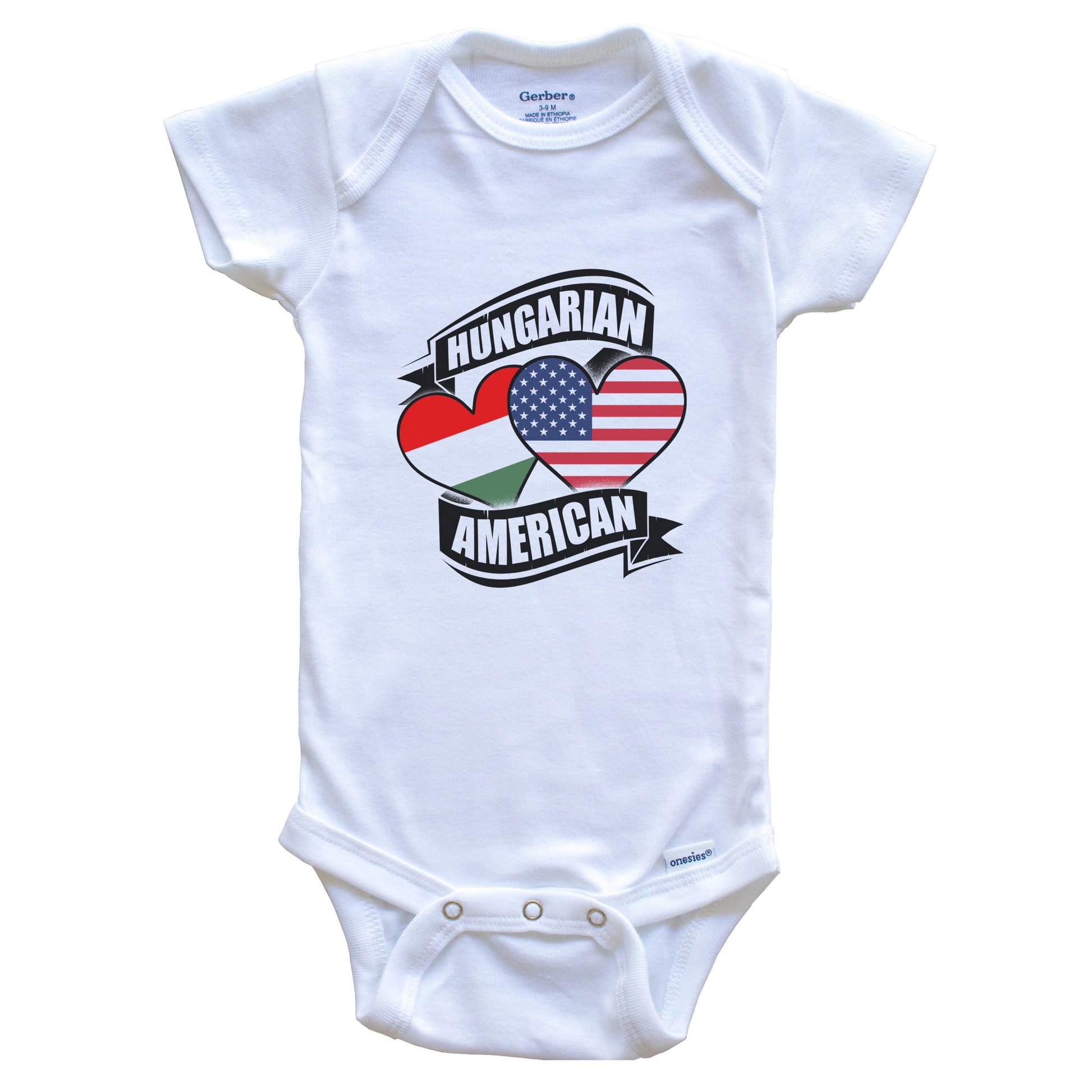 Hungarian American Hearts USA Hungary Flags Baby Bodysuit