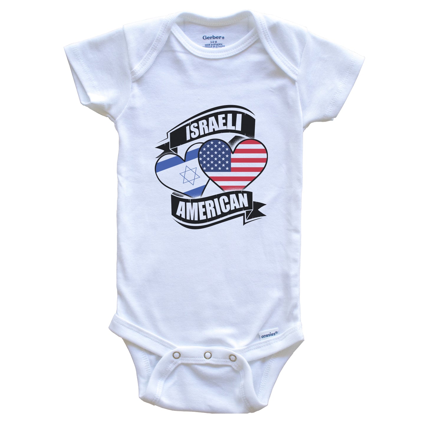 Israeli American Hearts USA Israel Flags Baby Bodysuit