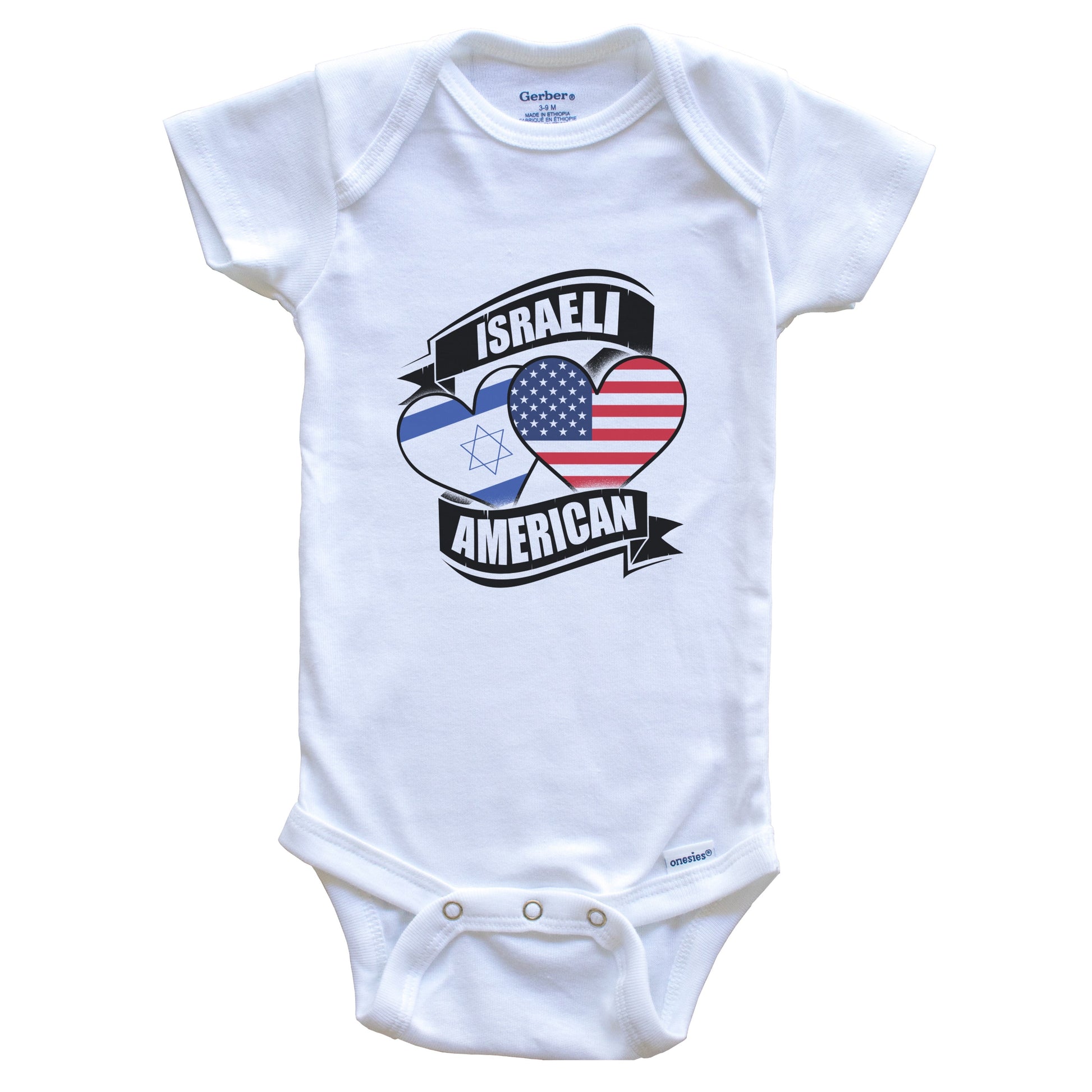 Israeli American Hearts USA Israel Flags Baby Bodysuit
