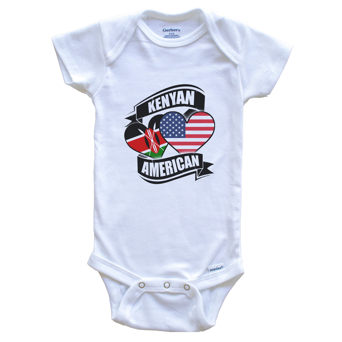 Kenyan American Hearts USA Kenya Flags Baby Bodysuit