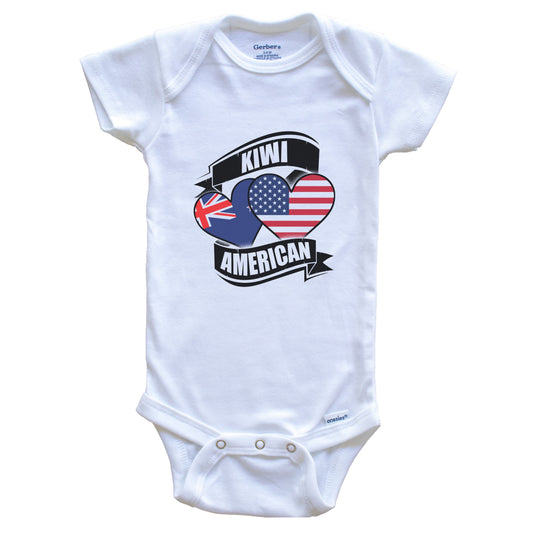 Kiwi American Hearts USA New Zealand Flags Baby Bodysuit