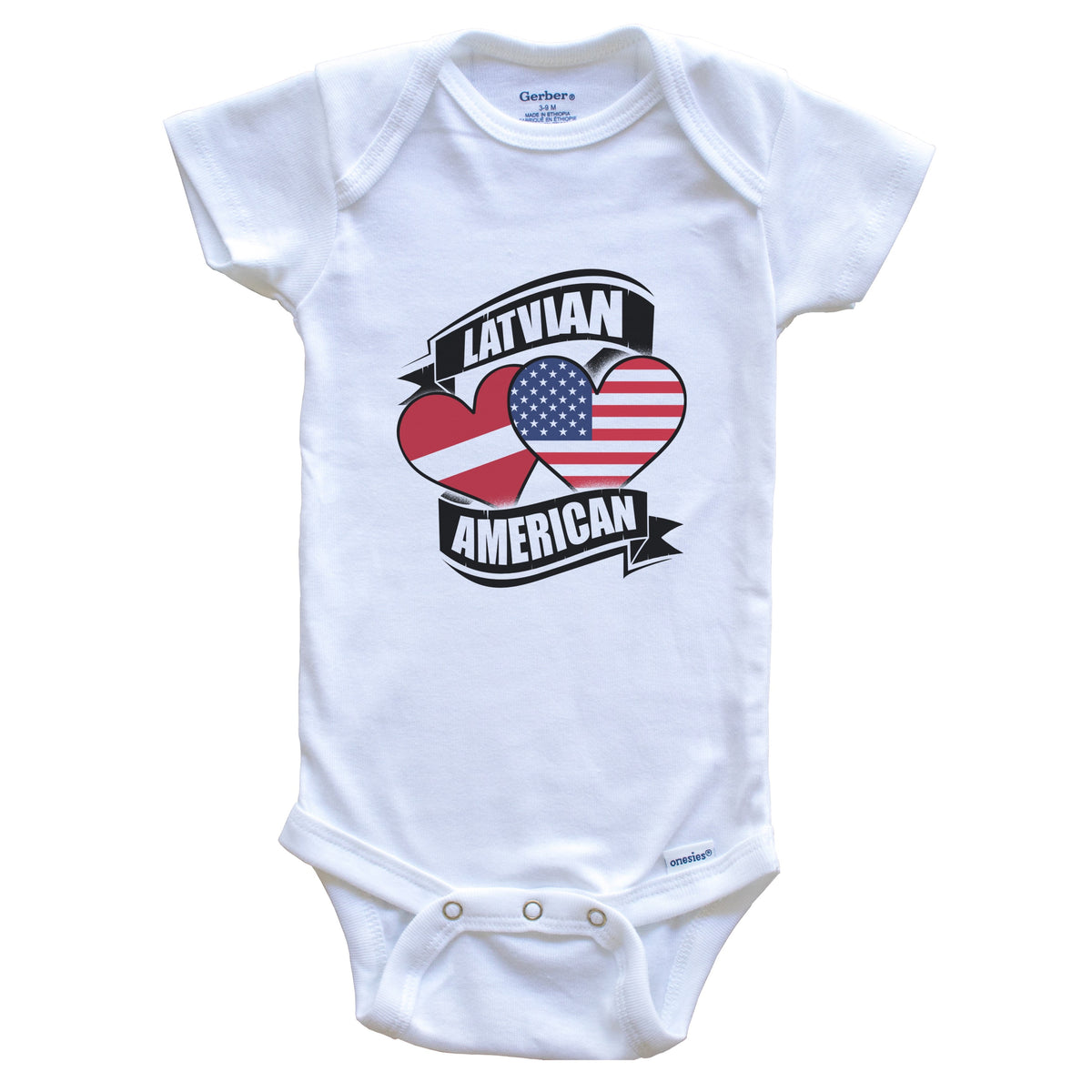 Latvian American Hearts USA Latvia Flags Baby Bodysuit