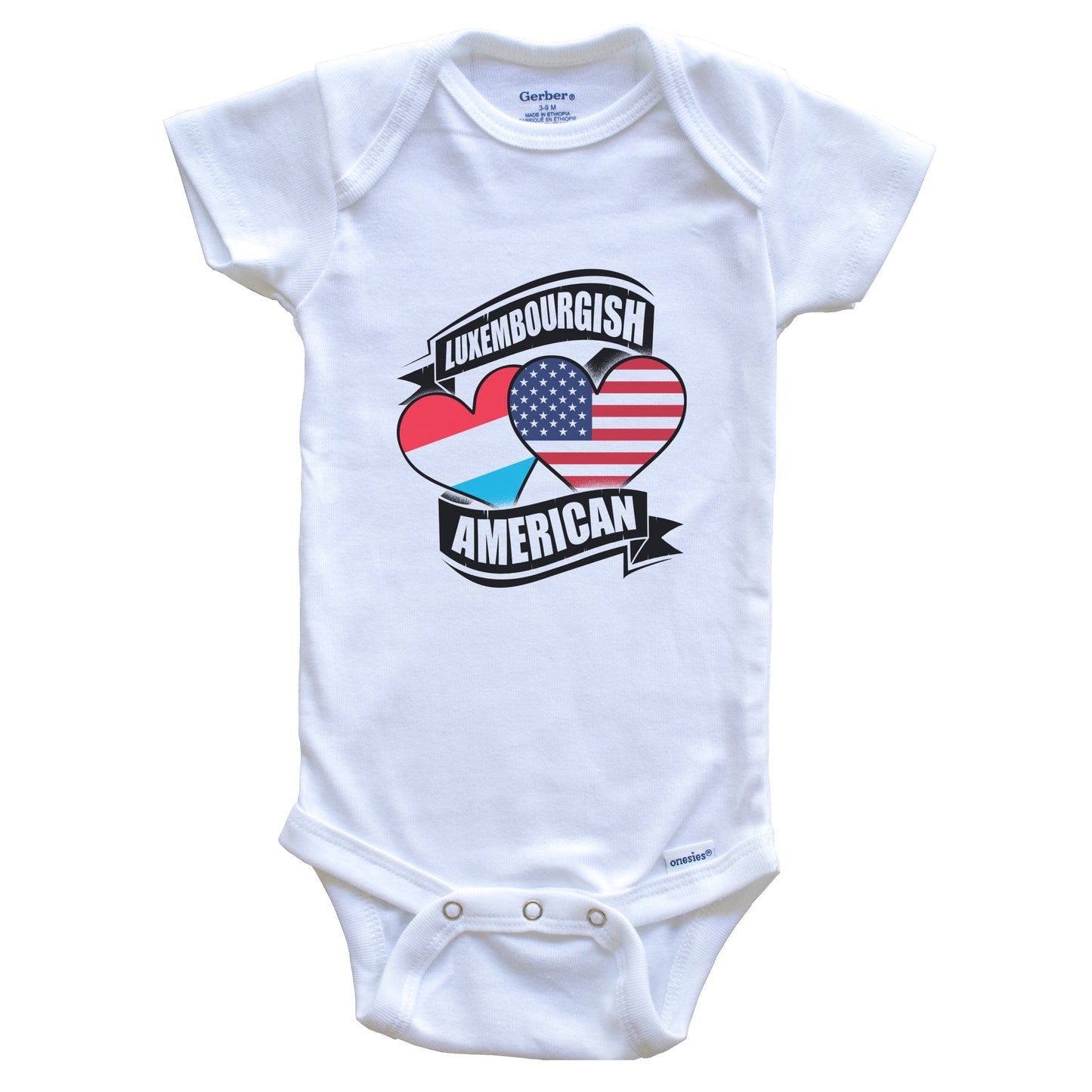 Luxembourgish American Hearts USA Luxembourg Flags Baby Bodysuit