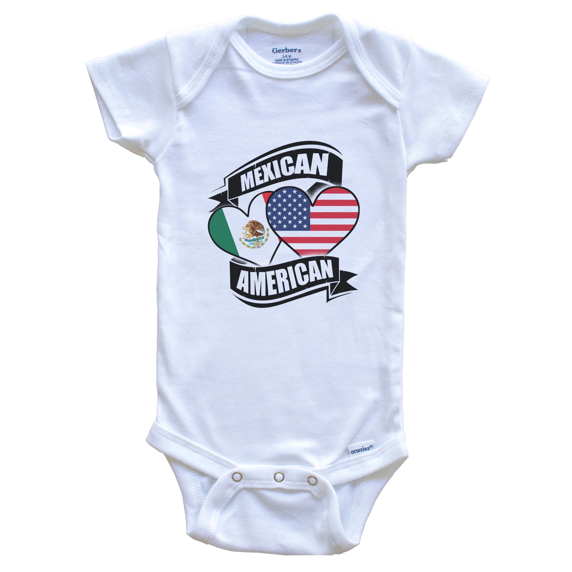 Mexican American Hearts USA Mexico Flags Baby Bodysuit